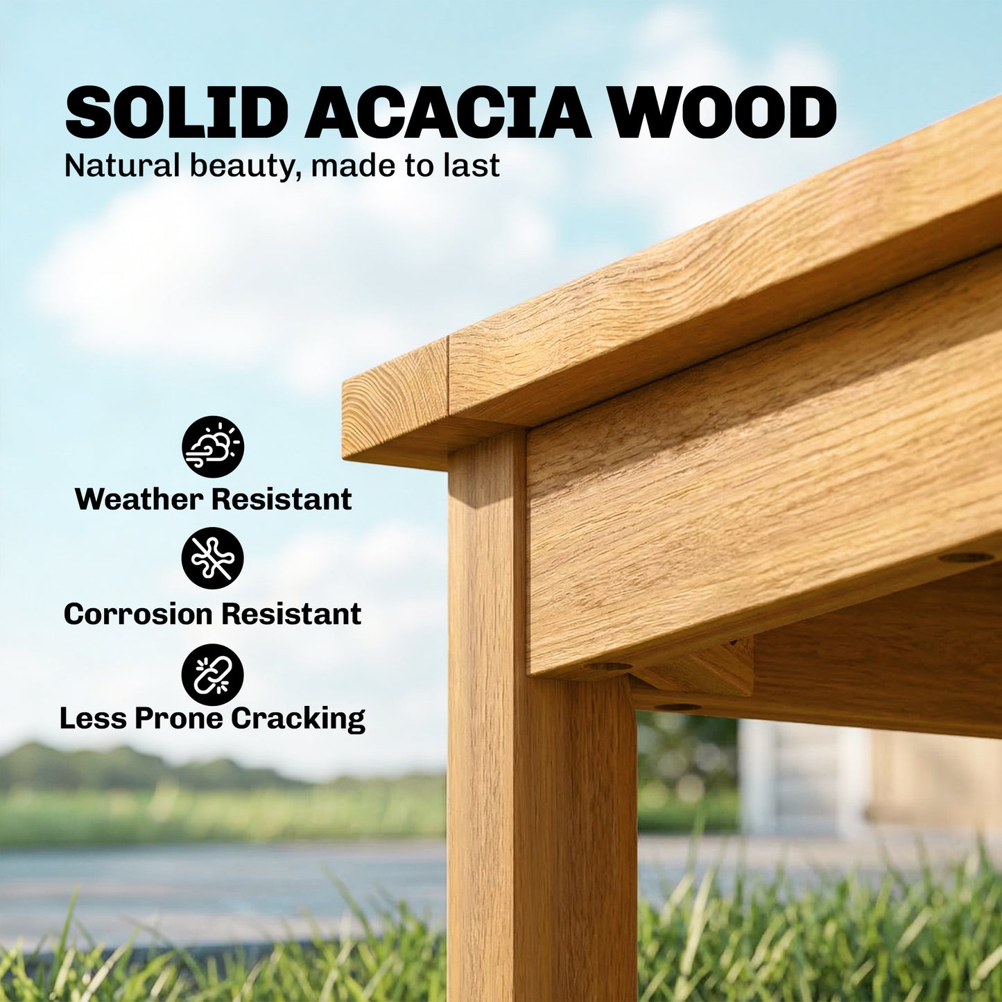 Outsunny Coffee Table Fully Assembled Slatted Top Solid Acacia Wood For Indoor And Outdoor Patio Natural Wood