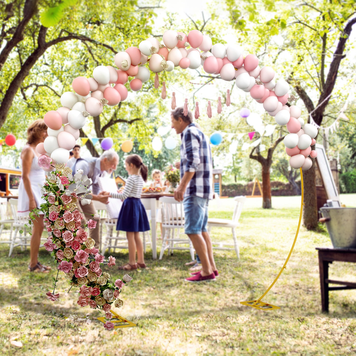 Outsunny 280cm Gold Tone Backdrop Wedding Arch Stand Round Metal for Outdoor Indoor Parties Ceremonies