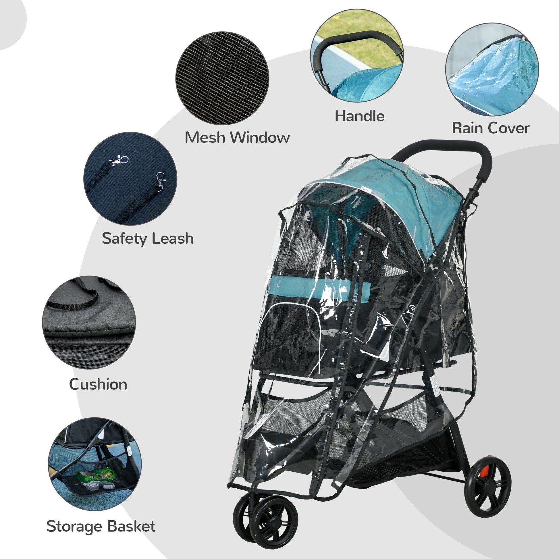 PawHut Foldable Pet Stroller with Rain Cover for XS and S-Sized Dogs Dark Green - ALL4U RETAILER LTD