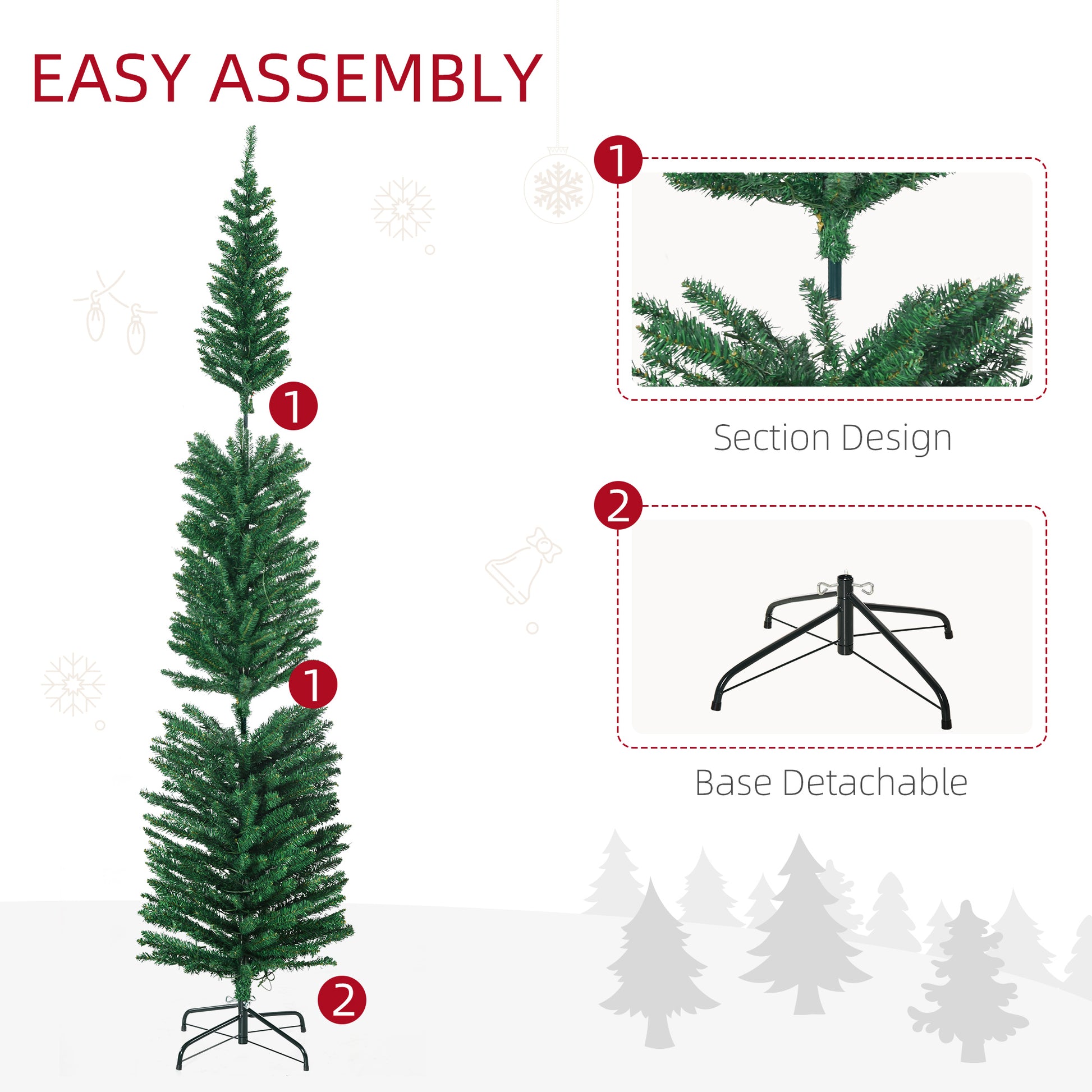 HOMCOM 7.5' Pre-lit Pencil Christmas Tree with LED Lights - ALL4U RETAILER LTD