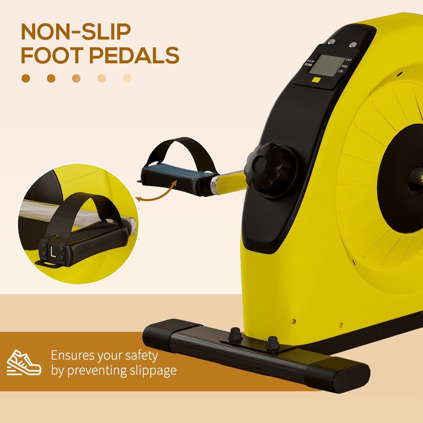 SPORTNOW Portable Pedal Exerciser - Mini Exercise Bike for Arm and Leg Rehabilitation with LCD Monitor, Yellow - ALL4U RETAILER LTD