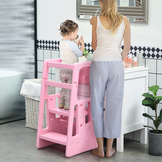 HOMCOM Adjustable Kids Step Stool for Toddlers - Safe Kitchen and Bathroom Helper - ALL4U RETAILER LTD