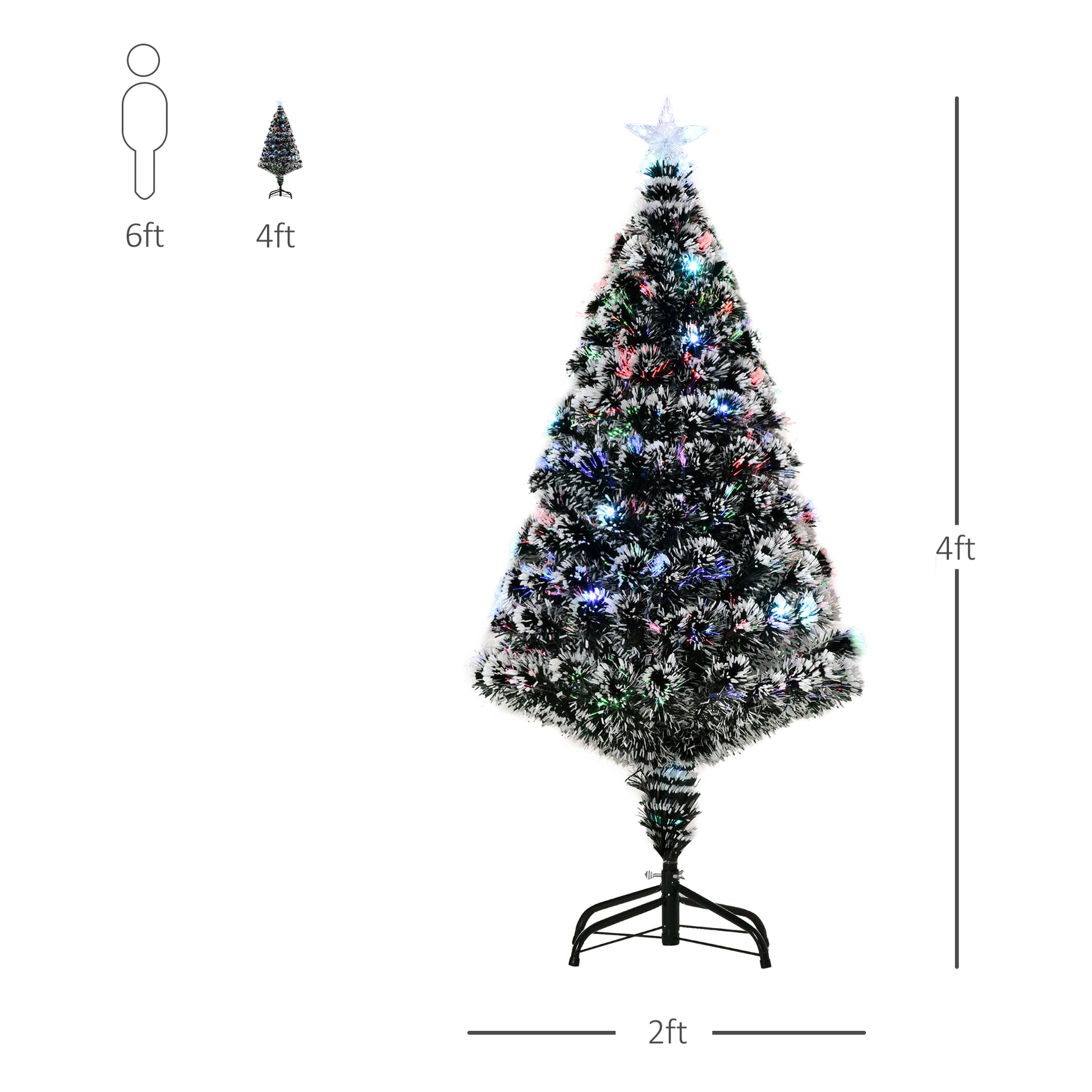 HOMCOM Pre-lit 4ft Green/White Artificial Christmas Tree with LED & Fiber Optic Lights - ALL4U RETAILER LTD