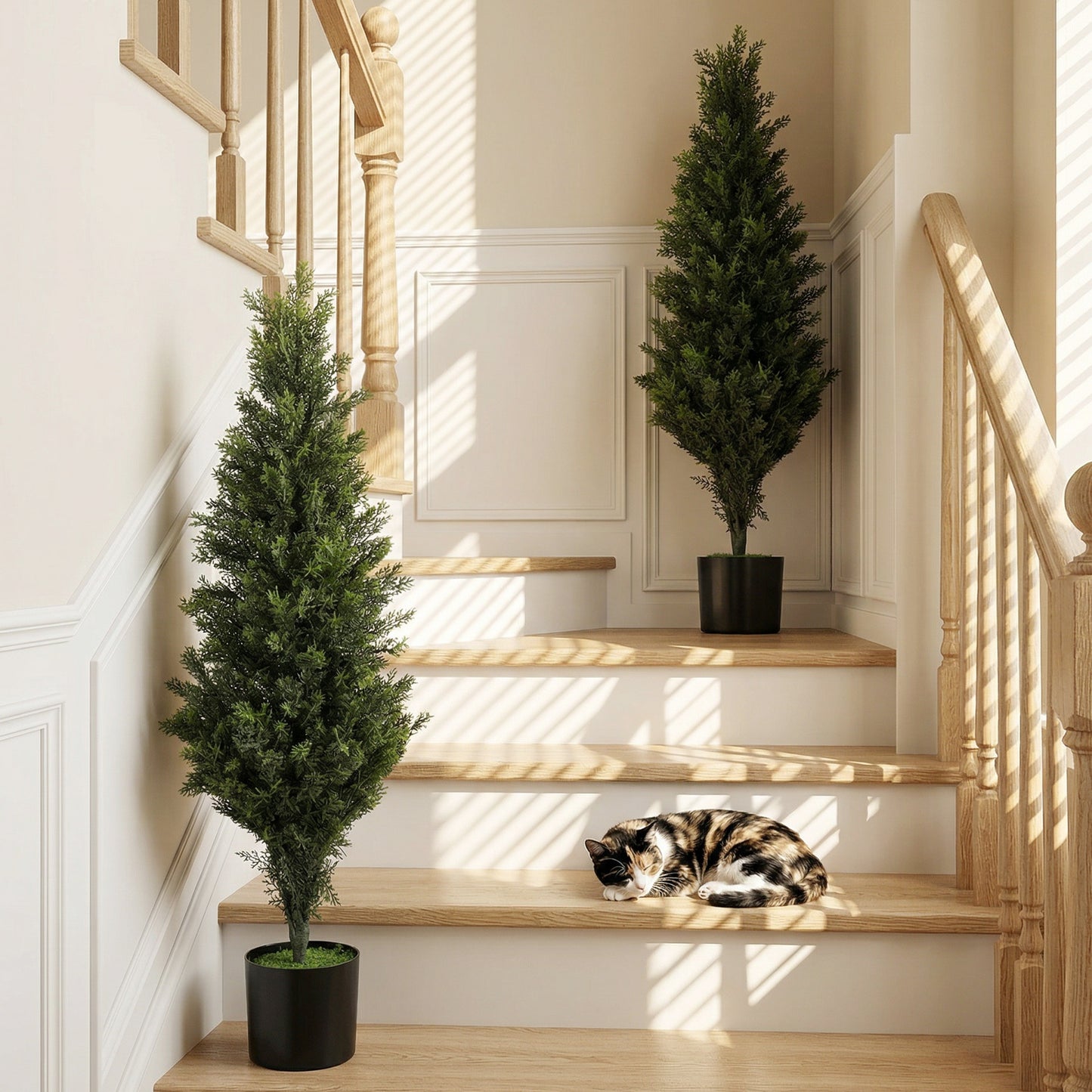HOMCOM Set of 2 Decorative Artificial Cypress Topiary Trees in Weighted Pots 90cm Tall with 564 Leaves