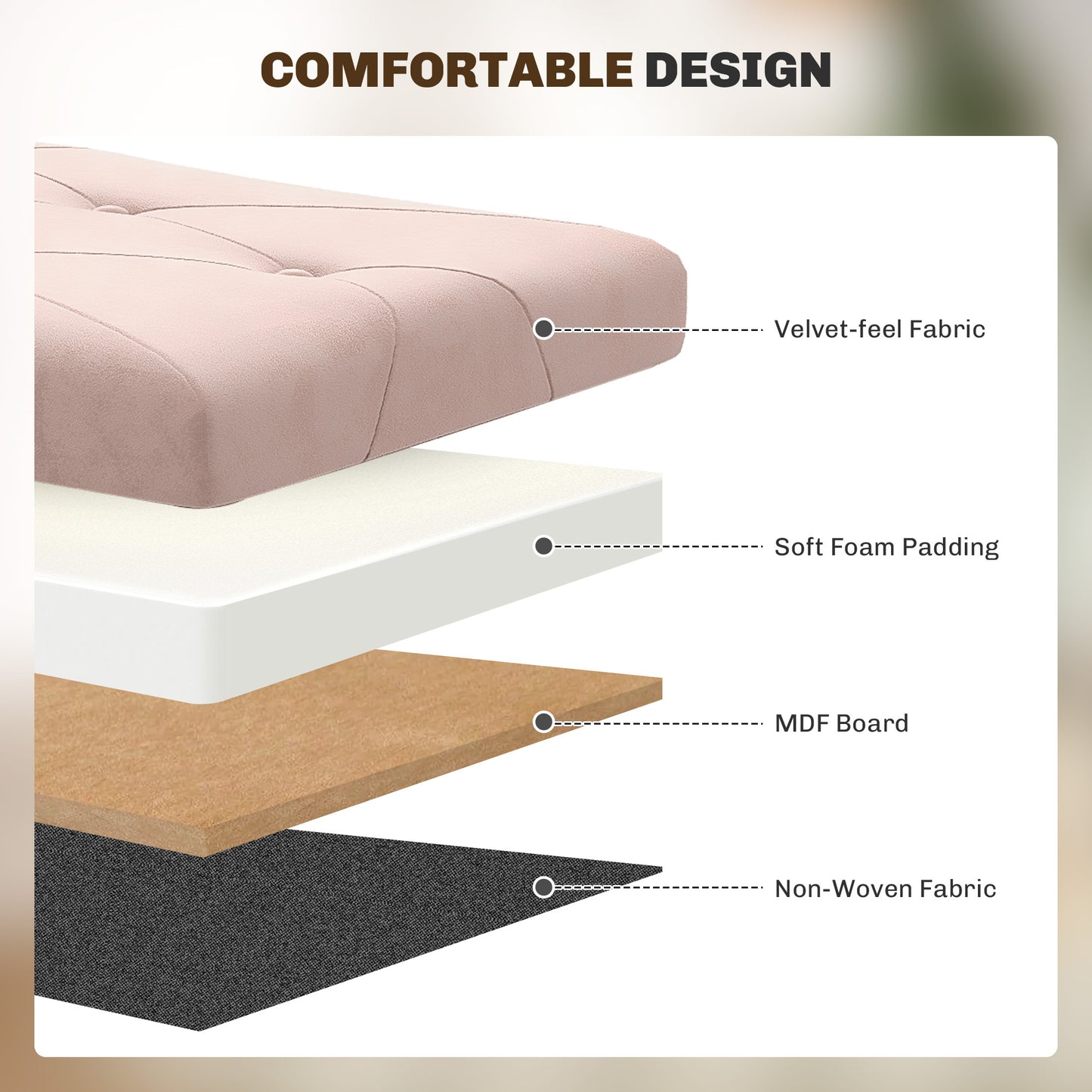HOMCOM Velvet Upholstered Foldable Storage Ottoman Bench With Wood Legs Pink For Living Room Footrest And Seat