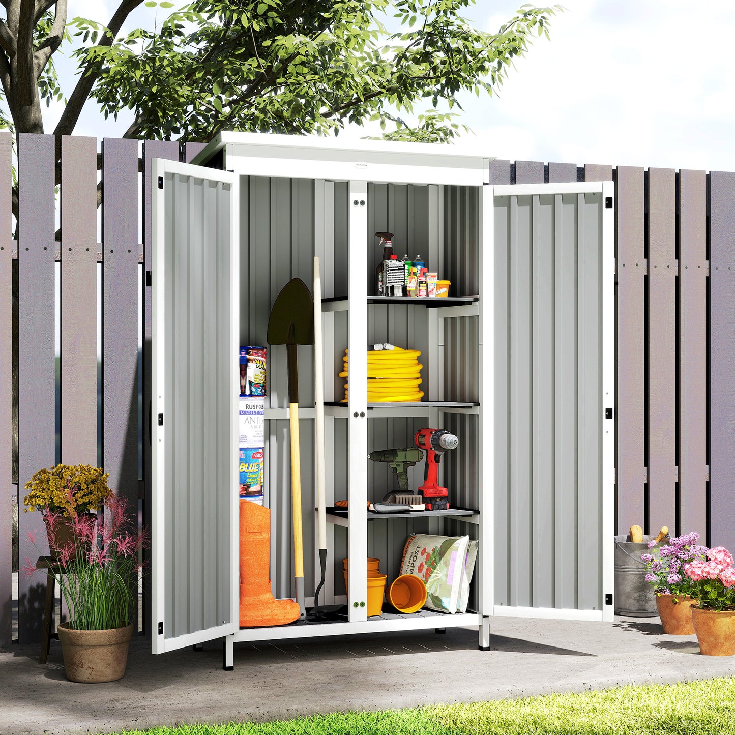 Outsunny Outdoor Storage Cabinet With Removable Shelves Garden Tool Shed Asphalt Roof White And Black