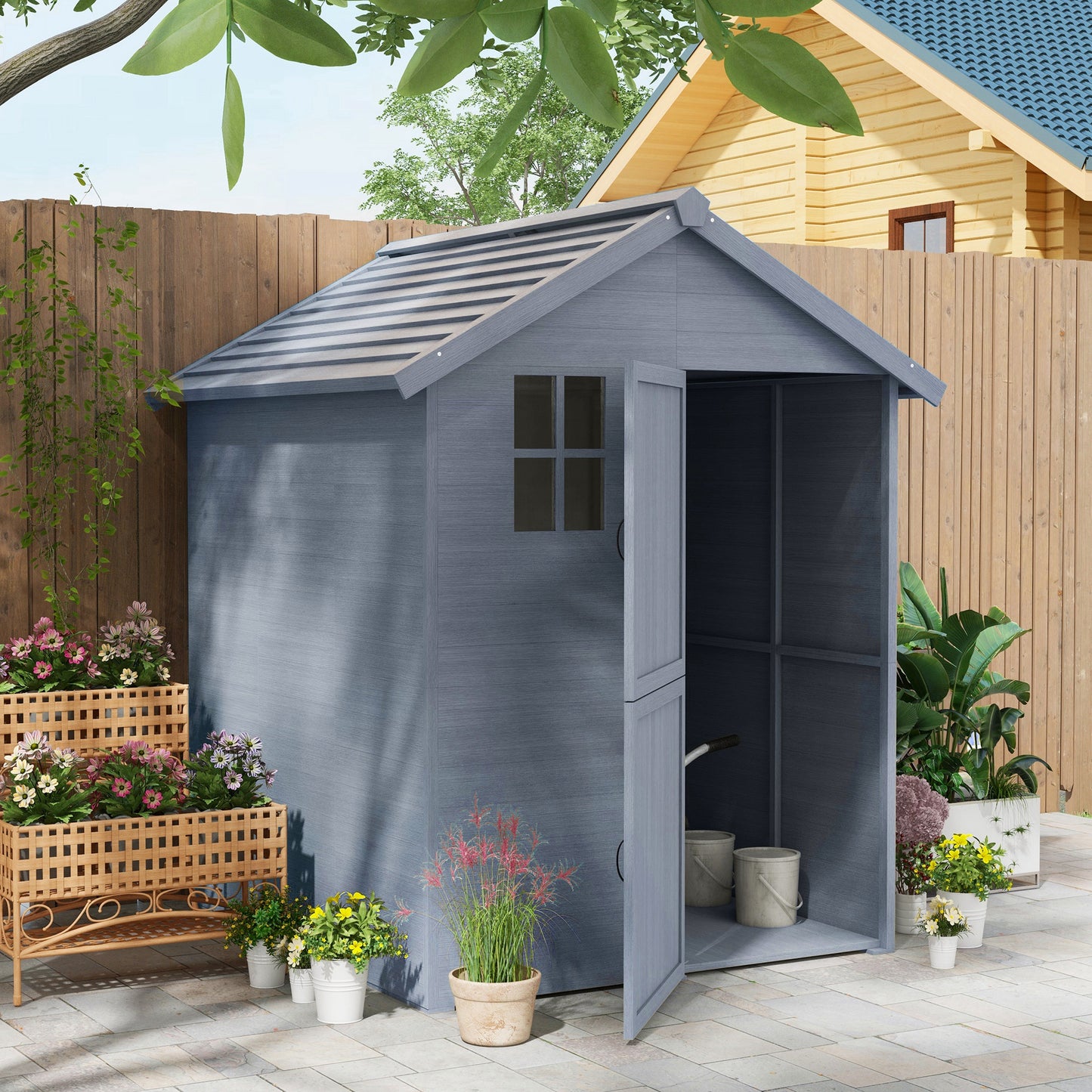 Outsunny Wooden Garden Storage Shed with Apex Roof and Window - 6 x 6.5FT - ALL4U RETAILER LTD