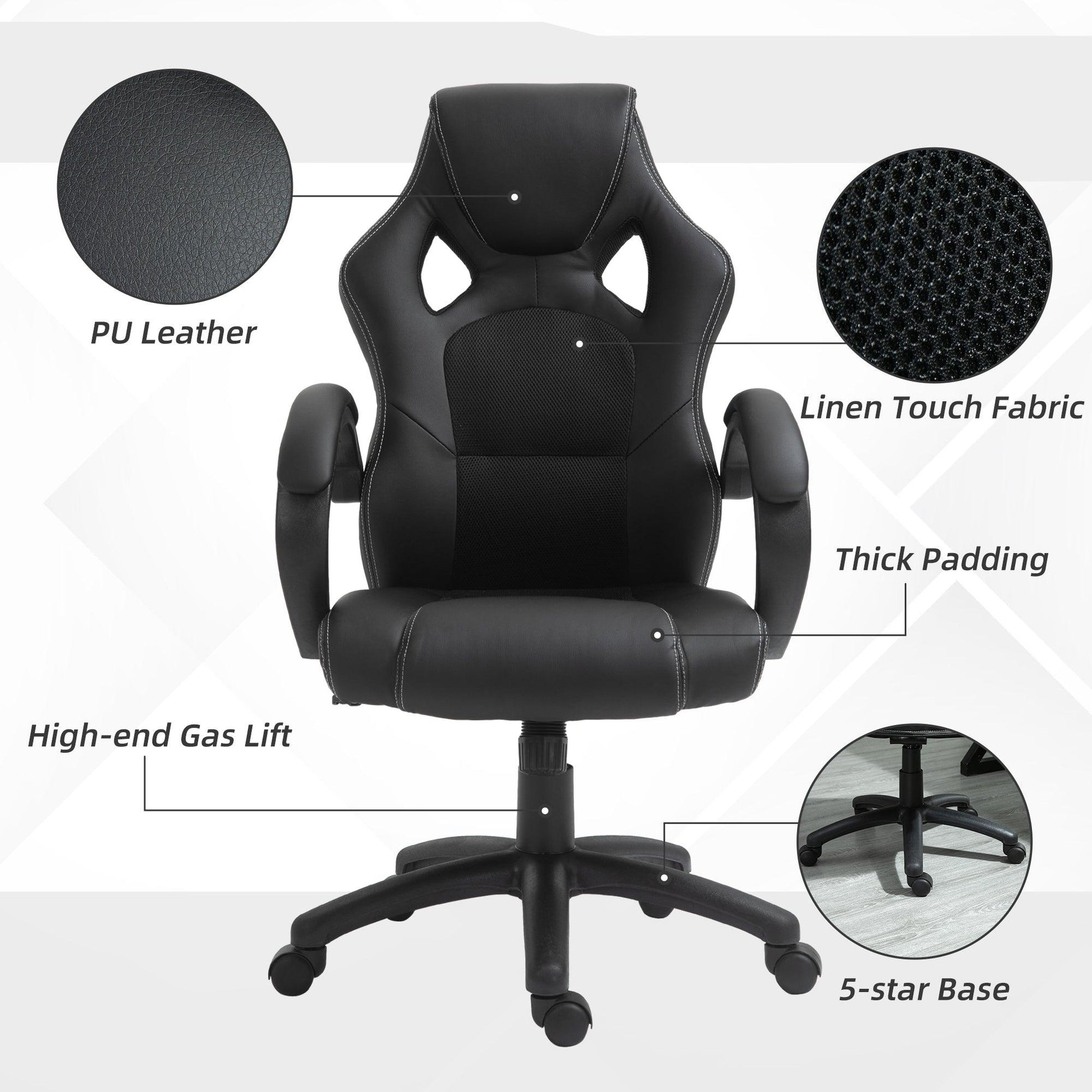 Vinsetto High Back Faux Leather Office Chair, Black - ALL4U RETAILER LTD