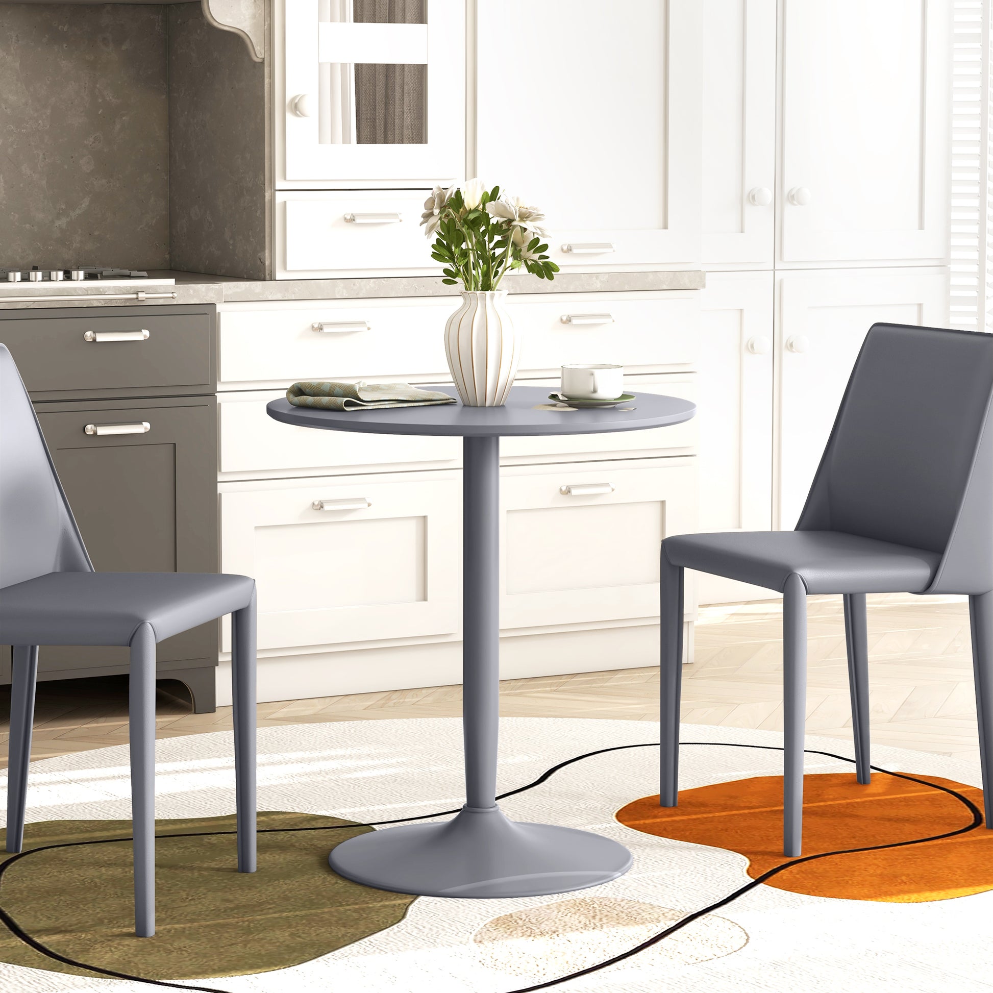 HOMCOM Compact Grey Round Dining Table with Steel Base and Non-Slip Foot Pads - ALL4U RETAILER LTD