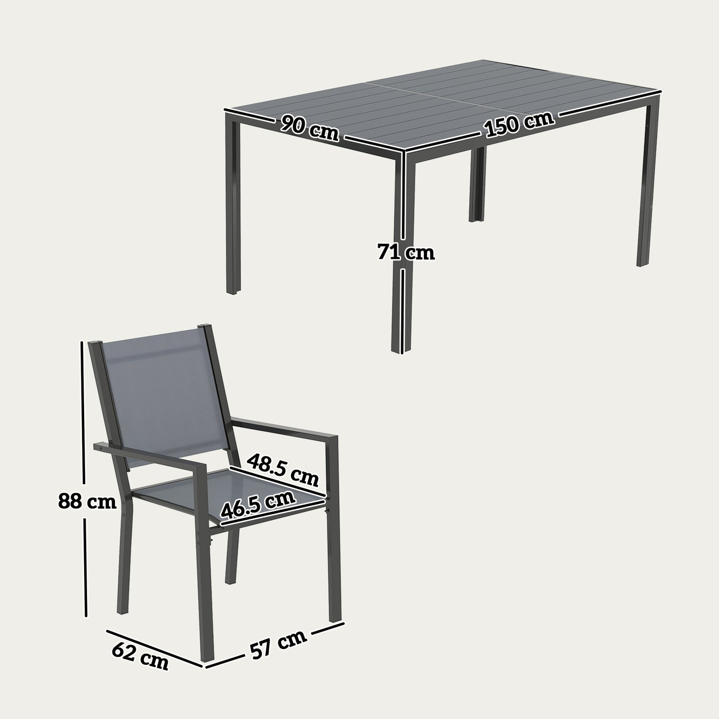 Outsunny 7 Piece Garden Dining Set With 6 Stackable Chairs And 150 Cm WPC Slatted Table Rust Resistant Steel Frame