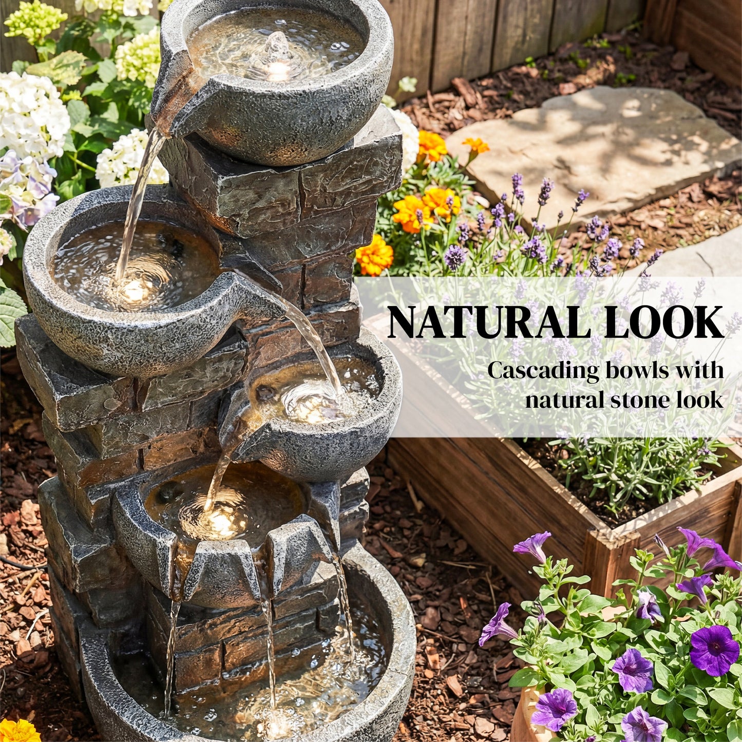 Outsunny Outdoor Water Fountain With LED Lights 80 Cm Five Tiers Cascading Water Feature For Garden Patio Home Decor