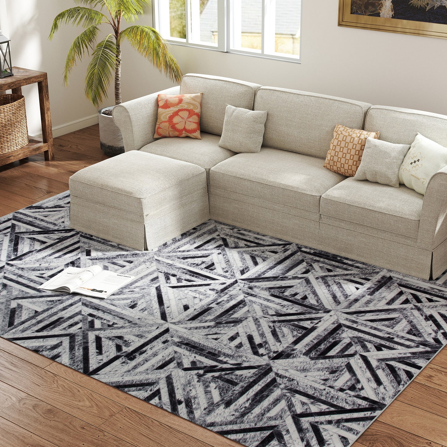 HOMCOM Modern Area Rug Non Slip Washable Chenille Floor Carpet for Living Room Bedroom Dining Room 290 x 200 cm Black