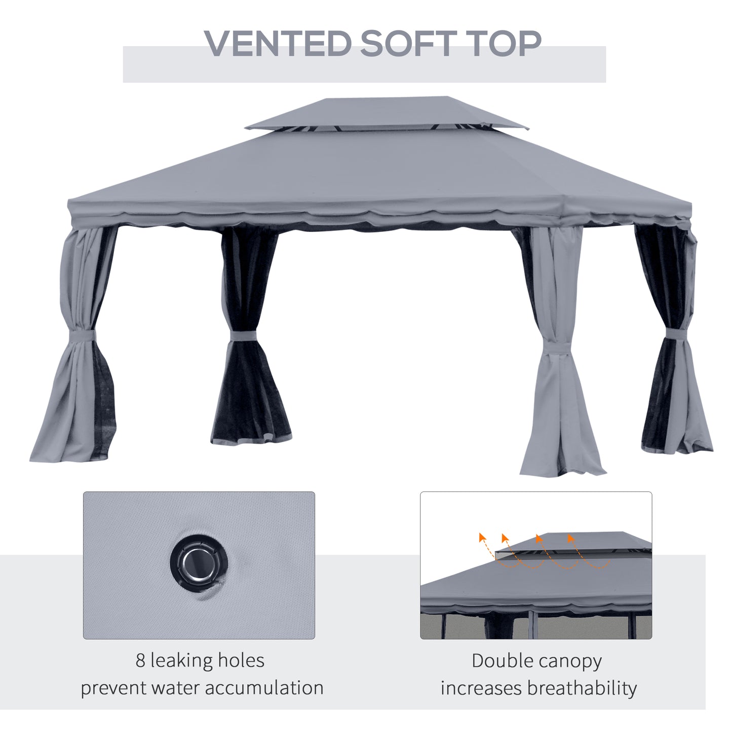 Outsunny 3 x 4m Aluminium GardenÂ Gazebo, Marquee Canopy Shelter Pavilion Party Tent with Nets and Curtains for Garden and Deck, Dark Grey