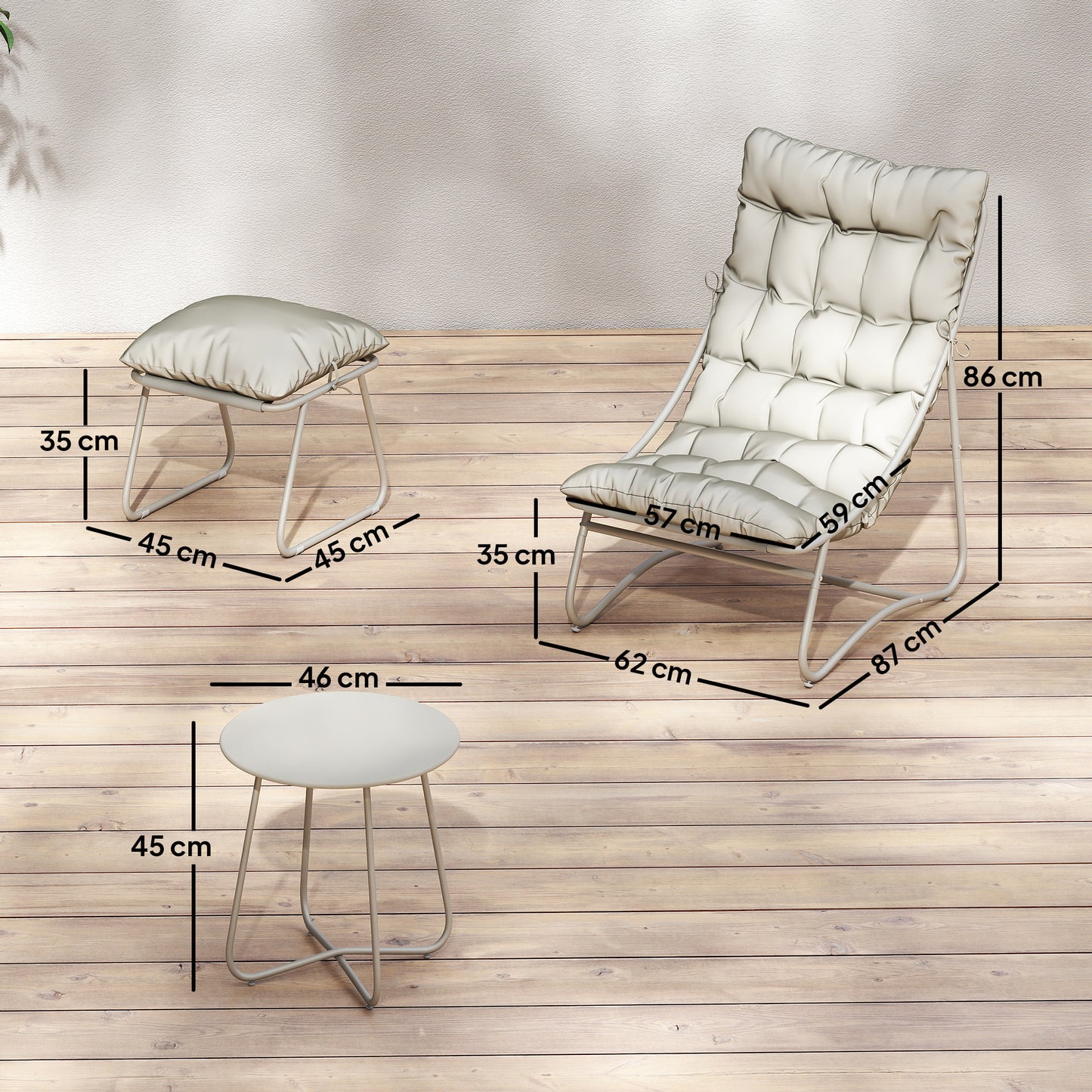 Outsunny Bistro Set Garden 3 Piece Outdoor Table And Chair With Footstool Removable Cushions Comfy Balcony Furniture