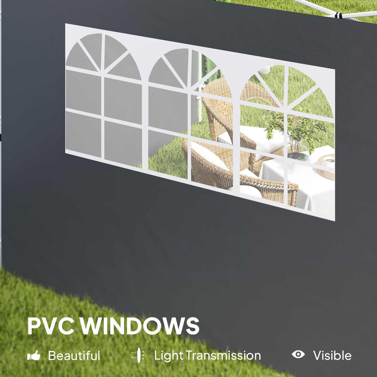 Outsunny 3 Meter Gazebo Side Wall Panel With Window Replaceable Dark Grey UV Proof Weather Resistant