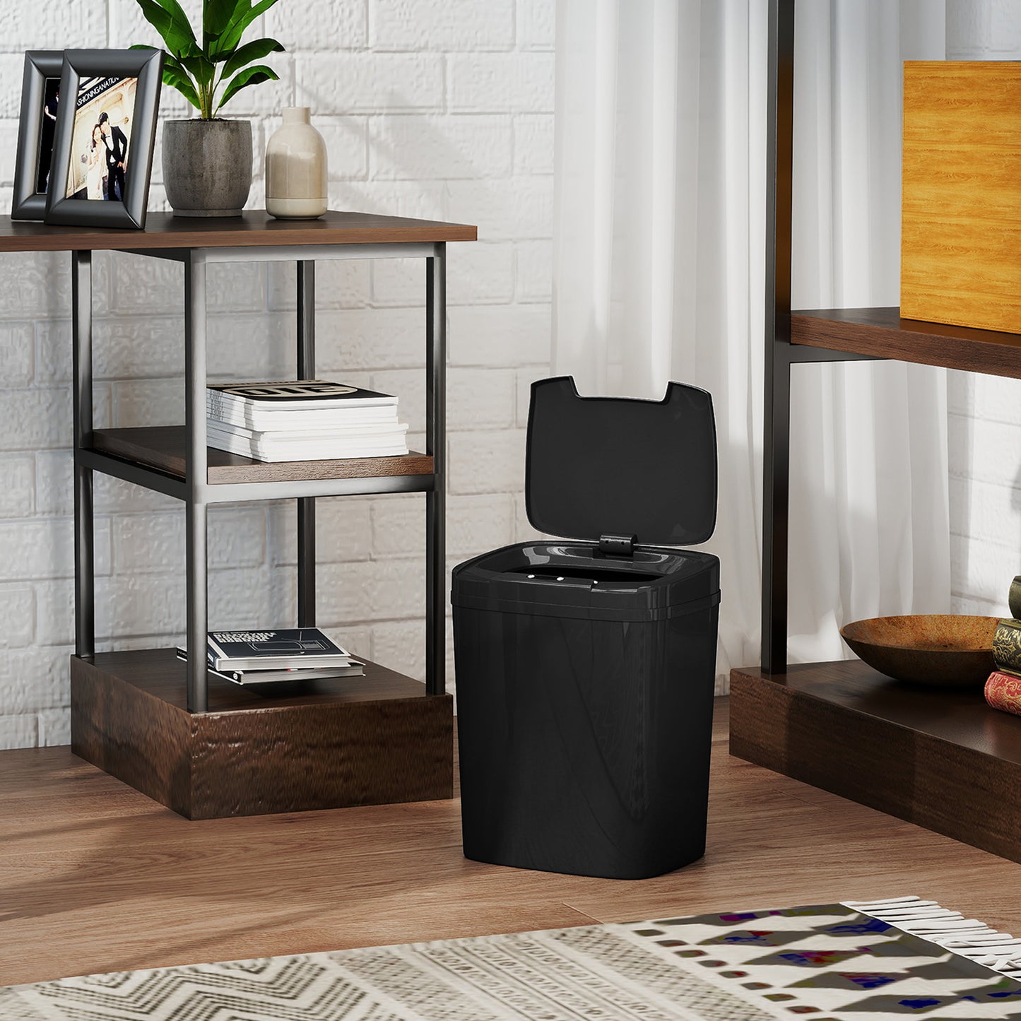 HOMCOM 15L Sensor Bin Touchless Automatic Kitchen Bin with Manual Mode Battery Operated Black