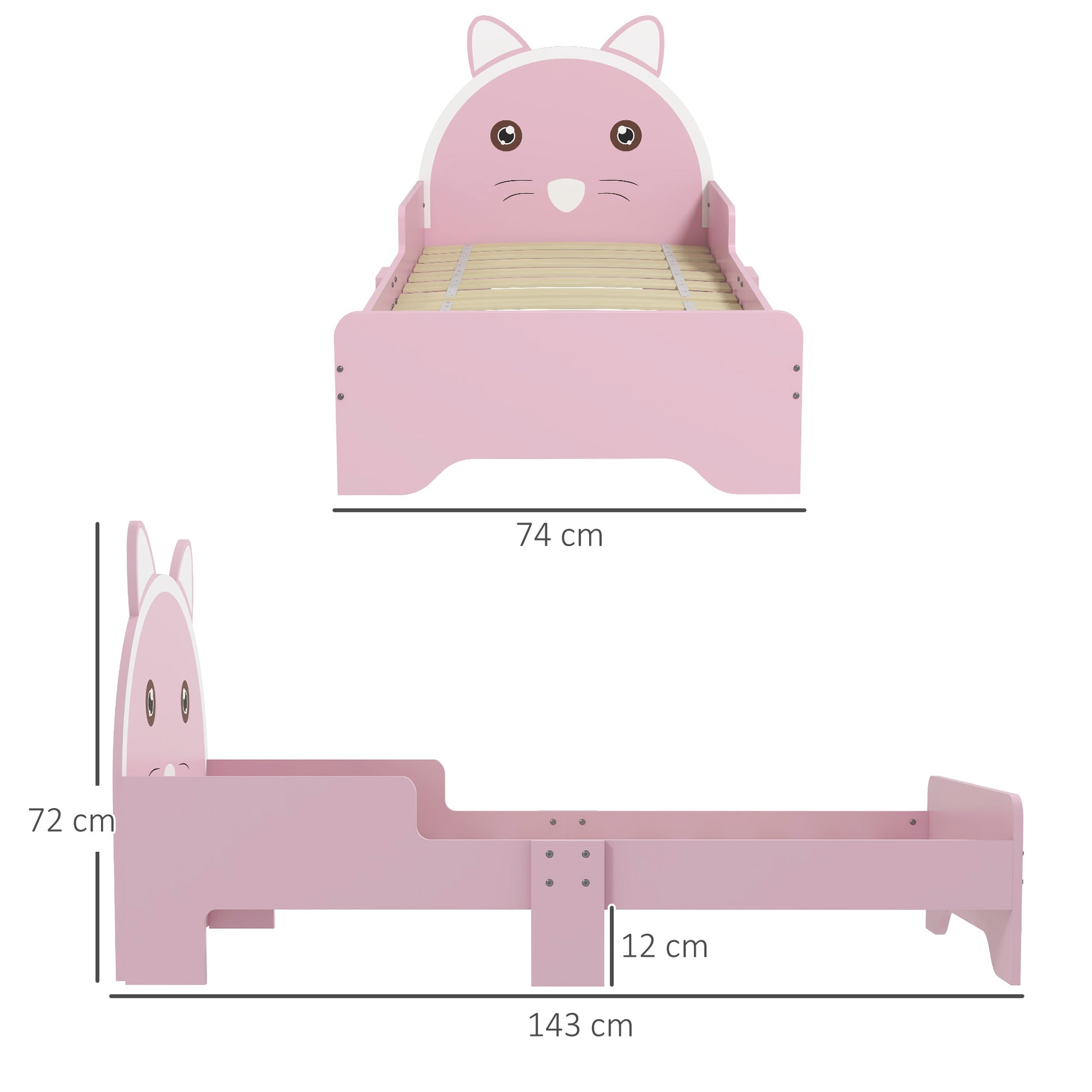 ZONEKIZ Kids Cat-Themed Toddler Bed Frame with Guardrails - Pink, 3-6 Years - ALL4U RETAILER LTD