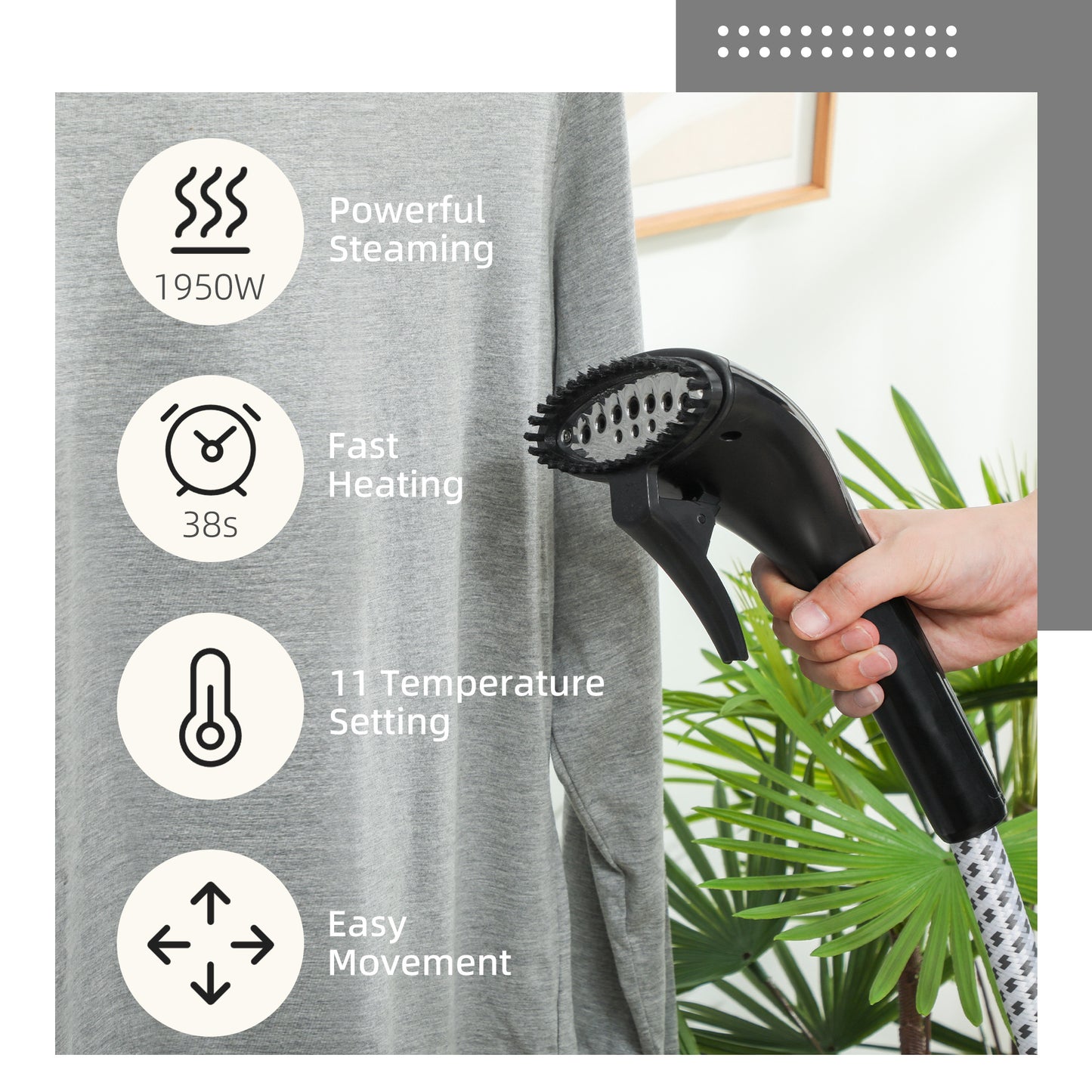 HOMCOM Clothes Steamer With Adjustable Pole Height 41 To 110 Cm And 11 Steam Levels Powerful 1950W Heater Black