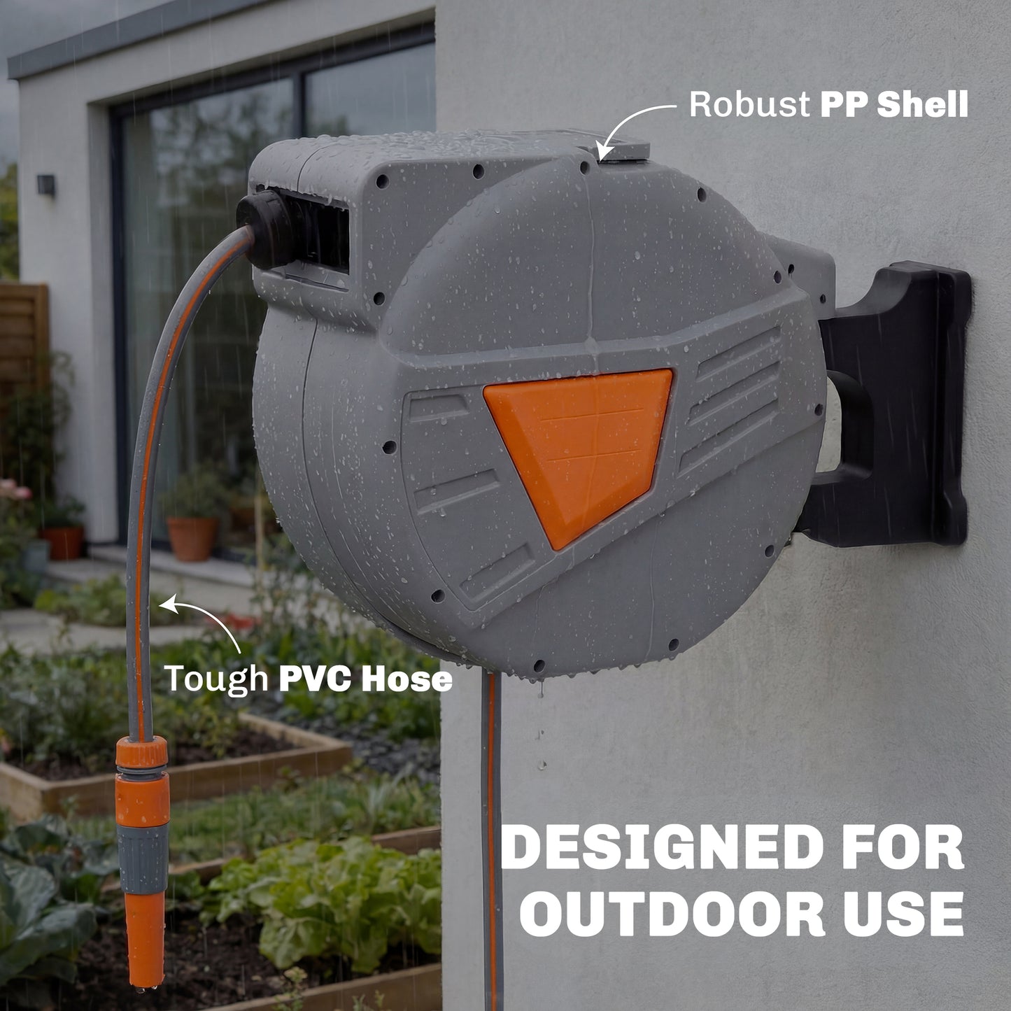 Outsunny Retractable Hose Reel Wall Mounted 40 Plus 2m Garden Hose Pipe Reel With Auto Retraction Self Locking Orange