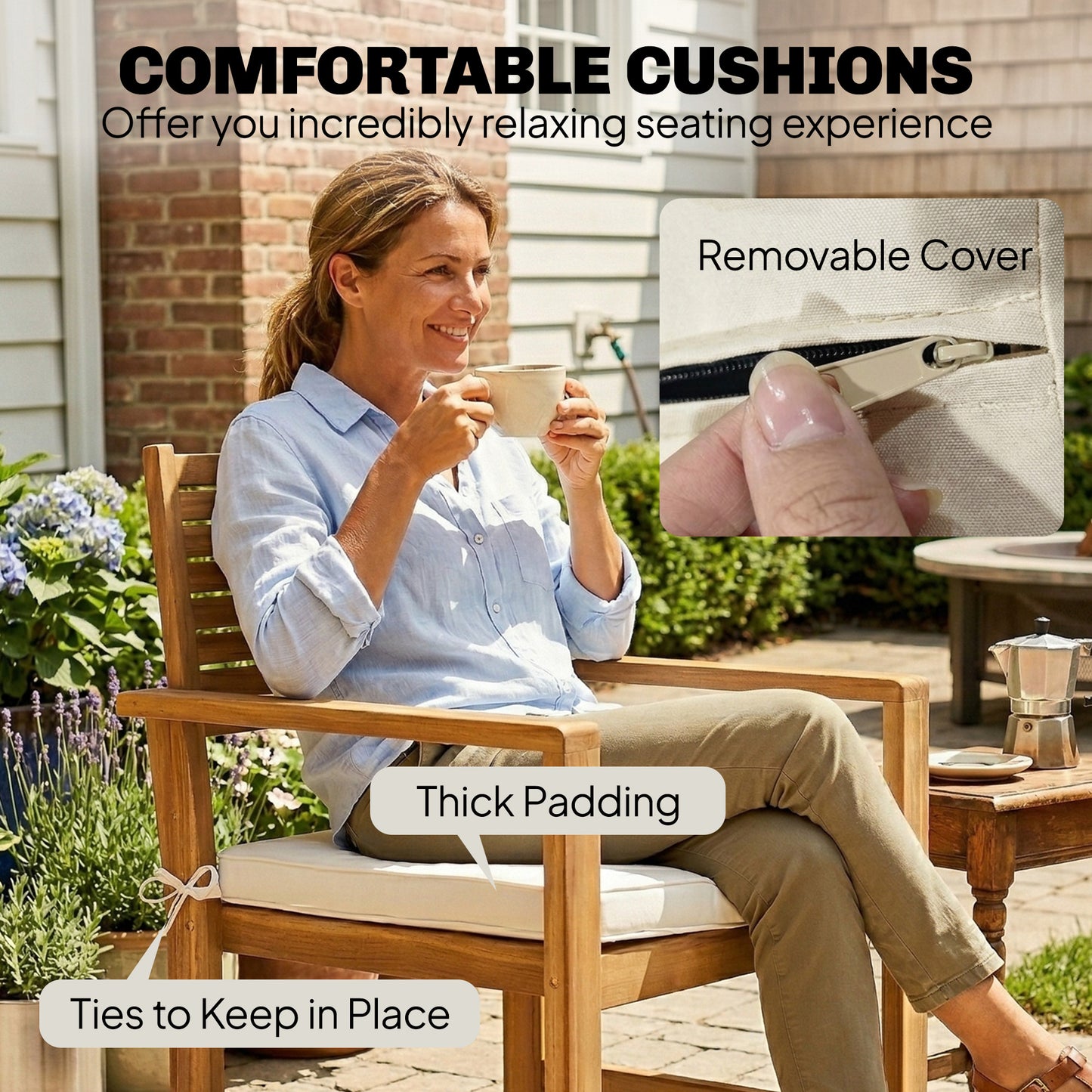 Outsunny 4 Seater Wooden Garden Furniture Set With Loveseat Armchairs And Table In Acacia Wood Cream White