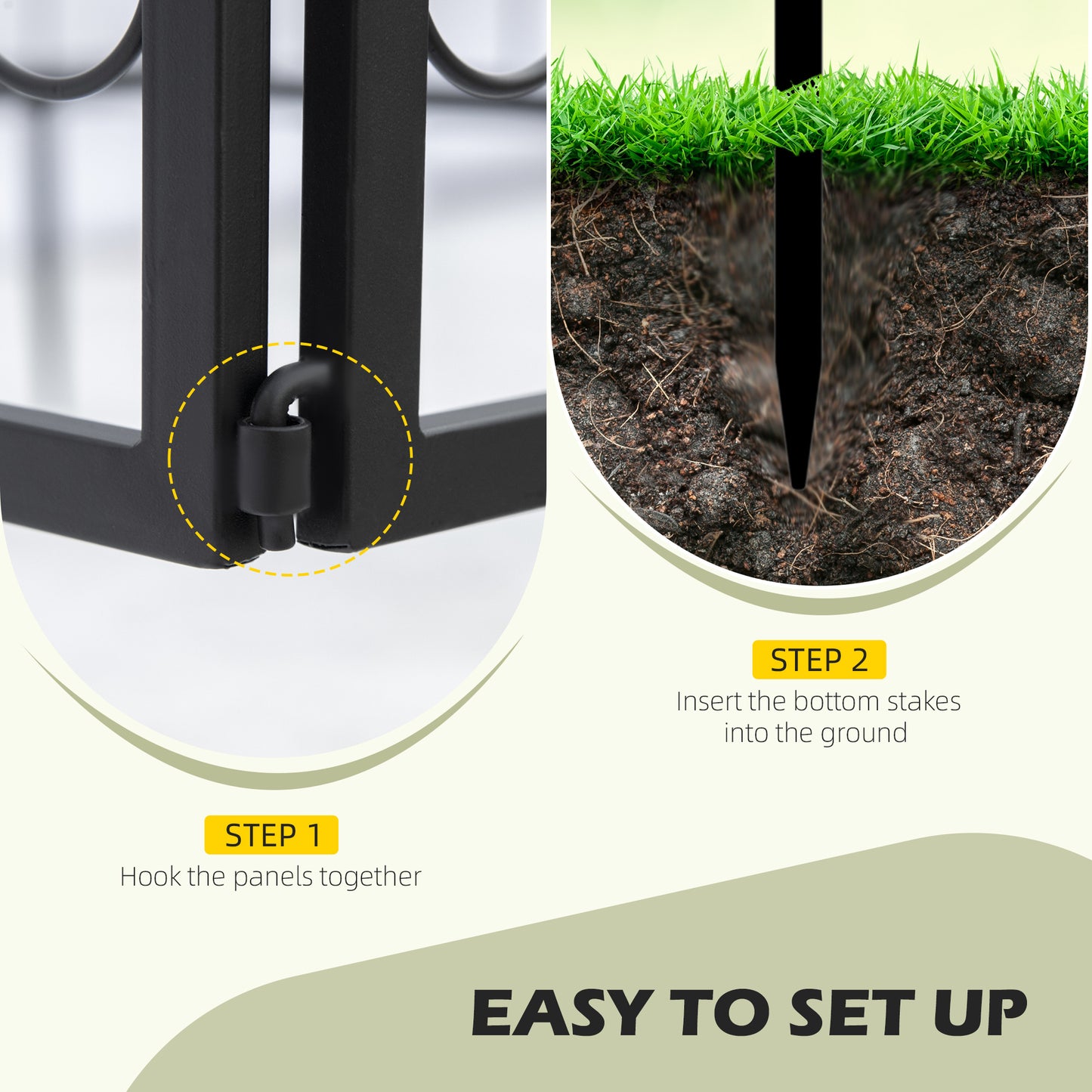 Outsunny 8 Piece Decorative Garden Picket Fence Panels Rustproof Metal Wire Border Edging for Flower Beds Black