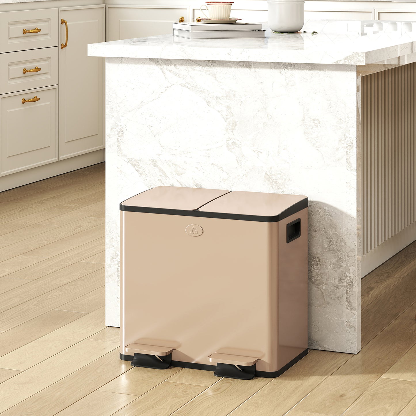 HOMCOM 30L Dual Compartments Stainless Steel Bin With Deodoriser Holders Gold Tone