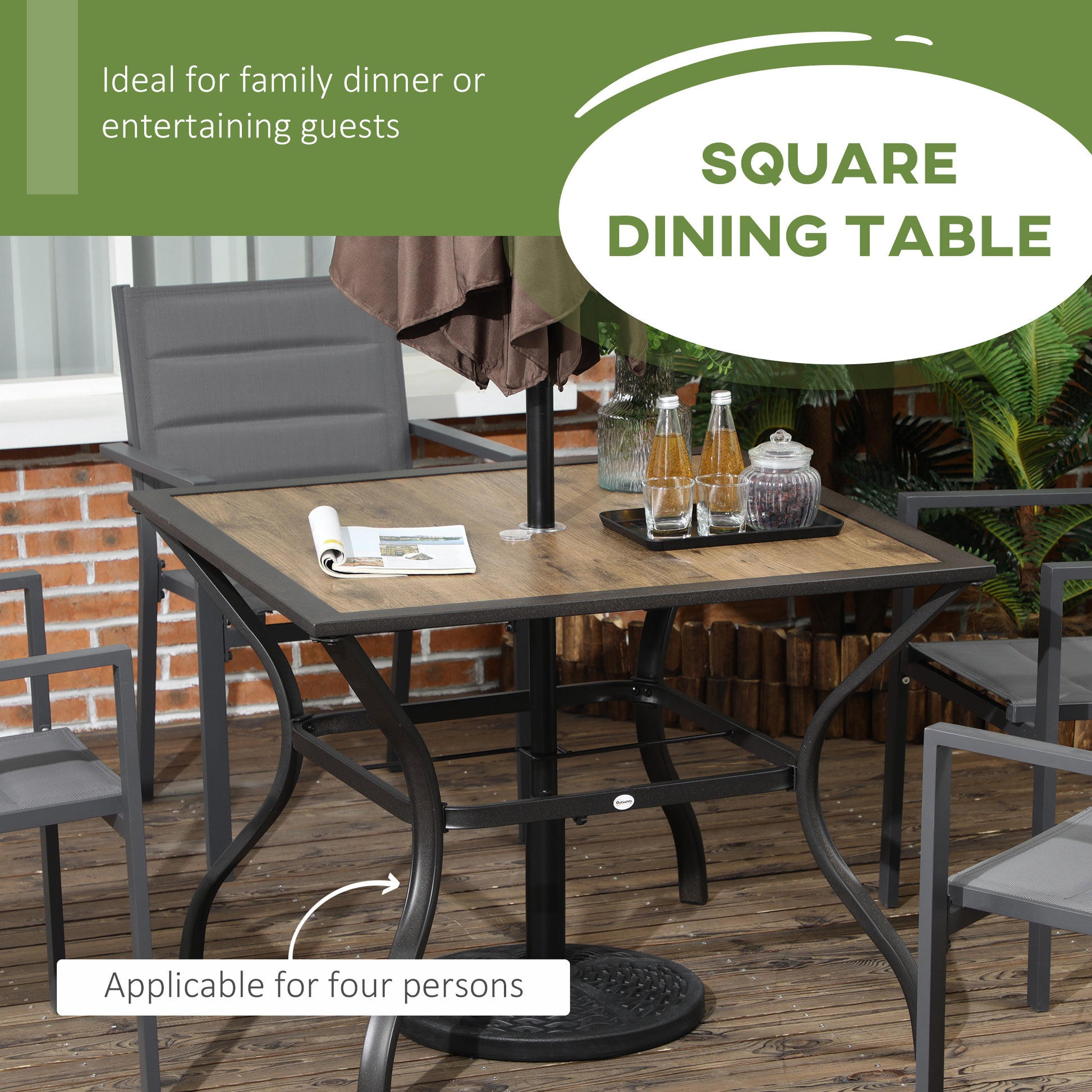 Outsunny Stylish Brown Outdoor Dining Table with Parasol Umbrella Hole, Easy-Clean Surface, Perfect for Patios and Gardens - ALL4U RETAILER LTD