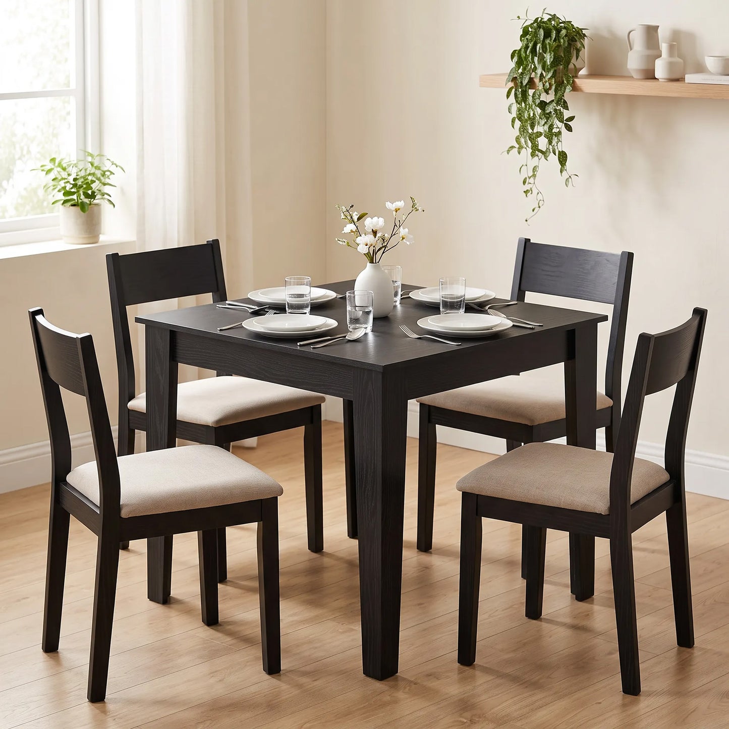 HOMCOM Modern Square Dining Table For Four With Wood Effect Finish