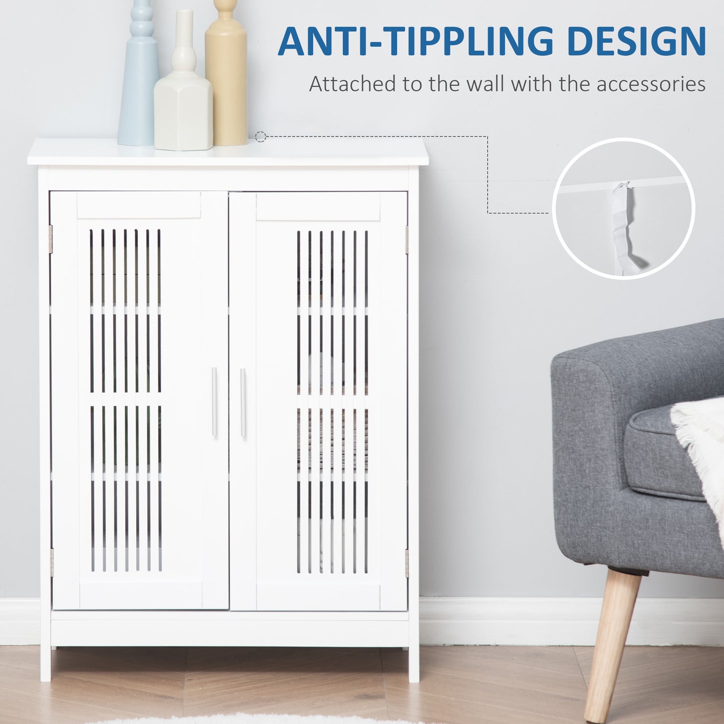 Kleankin Modern Freestanding Bathroom Storage Cabinet With Double Doors And Adjustable Shelves White