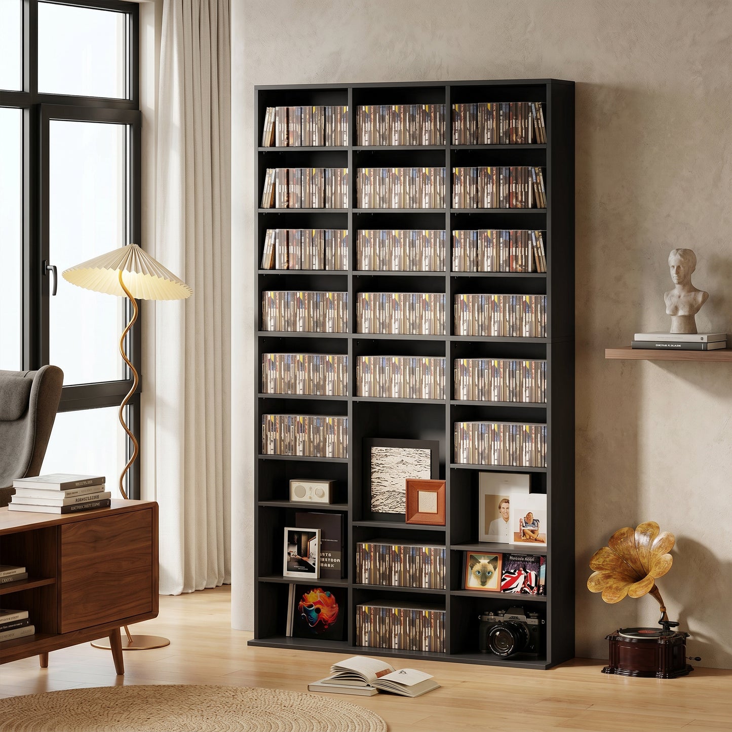 HOMCOM 835 CD and 640 Blu Ray Storage Unit with 27 Compartments and 21 Adjustable Shelves Black Finish