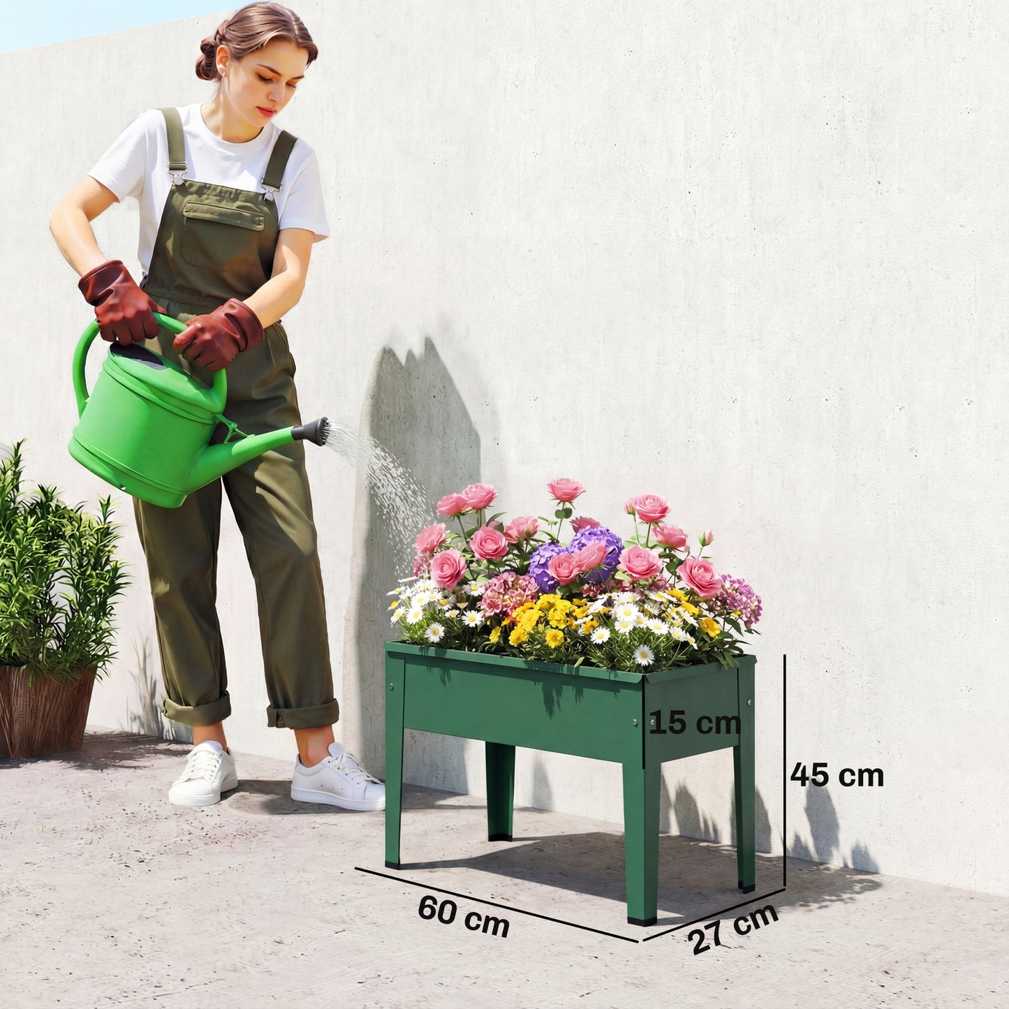 Outsunny Raised Planter Garden Bed On Legs With Drainage Hole Powder Coated Metal 20 Kg Capacity Green