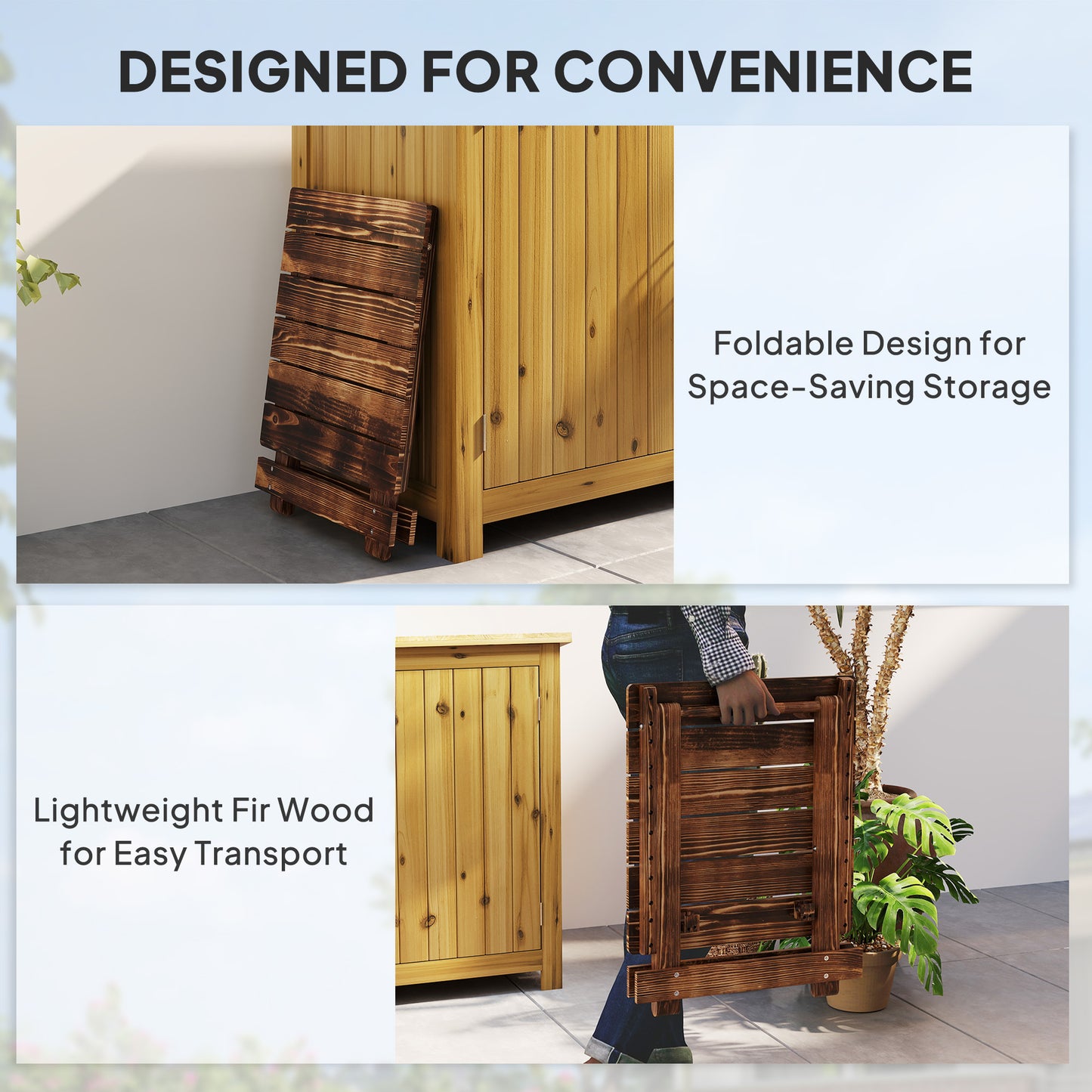 Outsunny Fir Wood Folding Coffee Table Lightweight Garden Table With Slatted Top Portable Side Table For Balcony