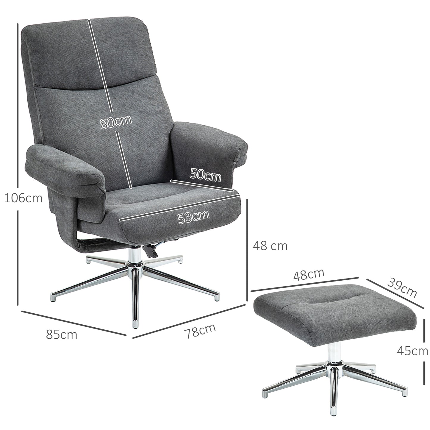 HOMCOM Velvet Feel Recliner Chair And Ottoman Set In Dark Gray With Wooden Frame And 130 Degree Adjustable Back