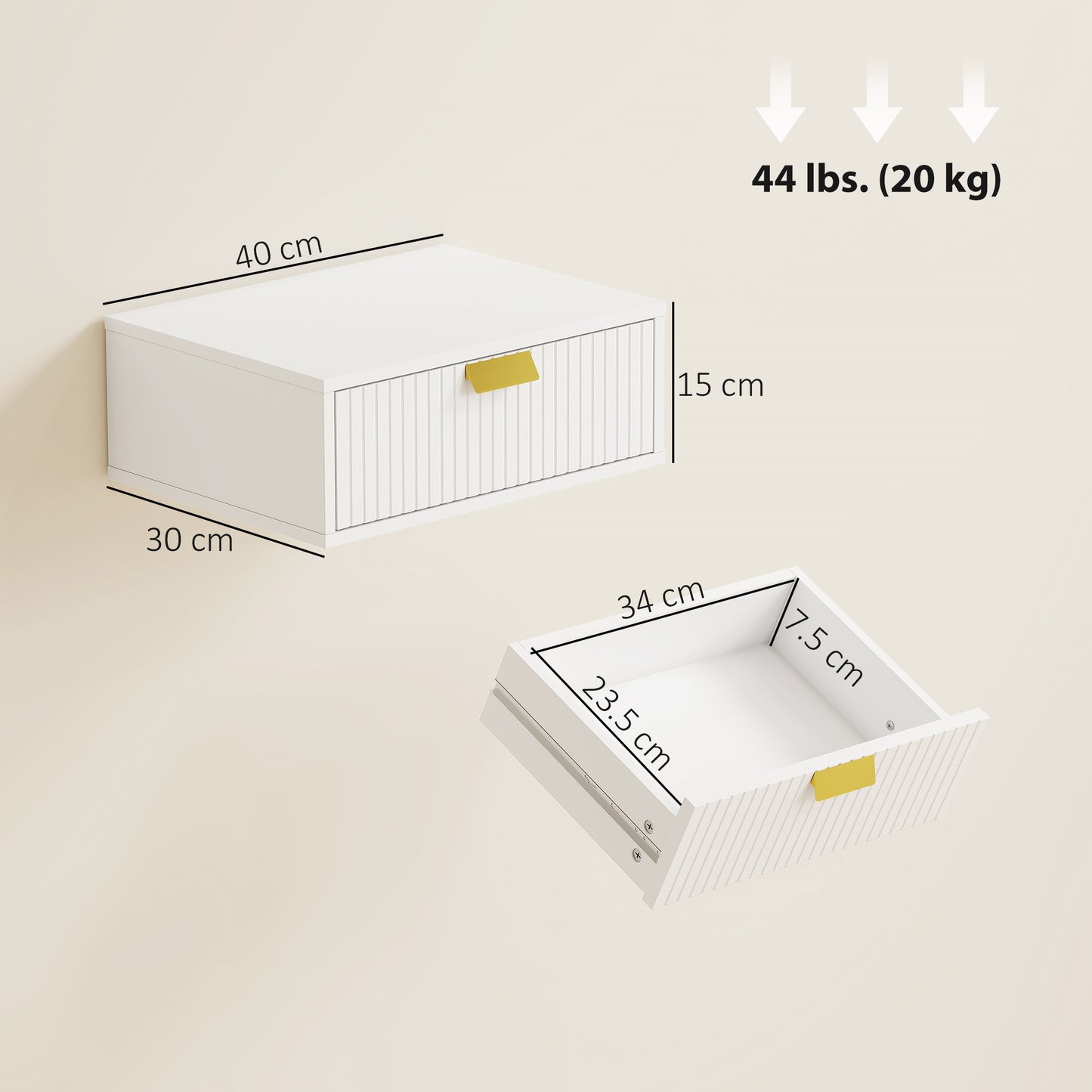 HOMCOM Floating Nightstands Set of 2 Wall Mounted Bedside Tables With Wave Drawer White Finish