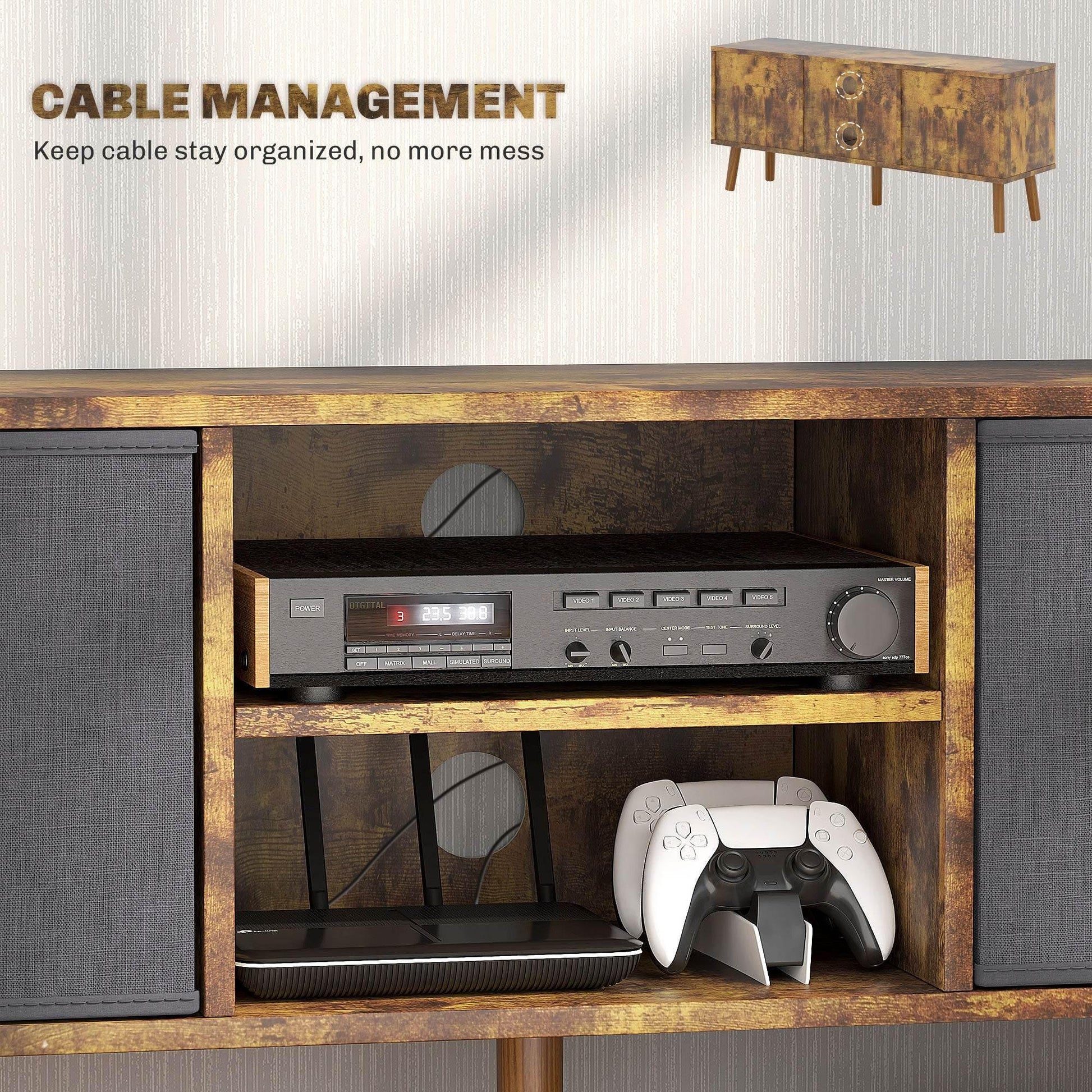 Rustic Brown HOMCOM TV Stand with Foldable Drawers for 50'' Screens - Versatile Entertainment Center for Living Room - ALL4U RETAILER LTD