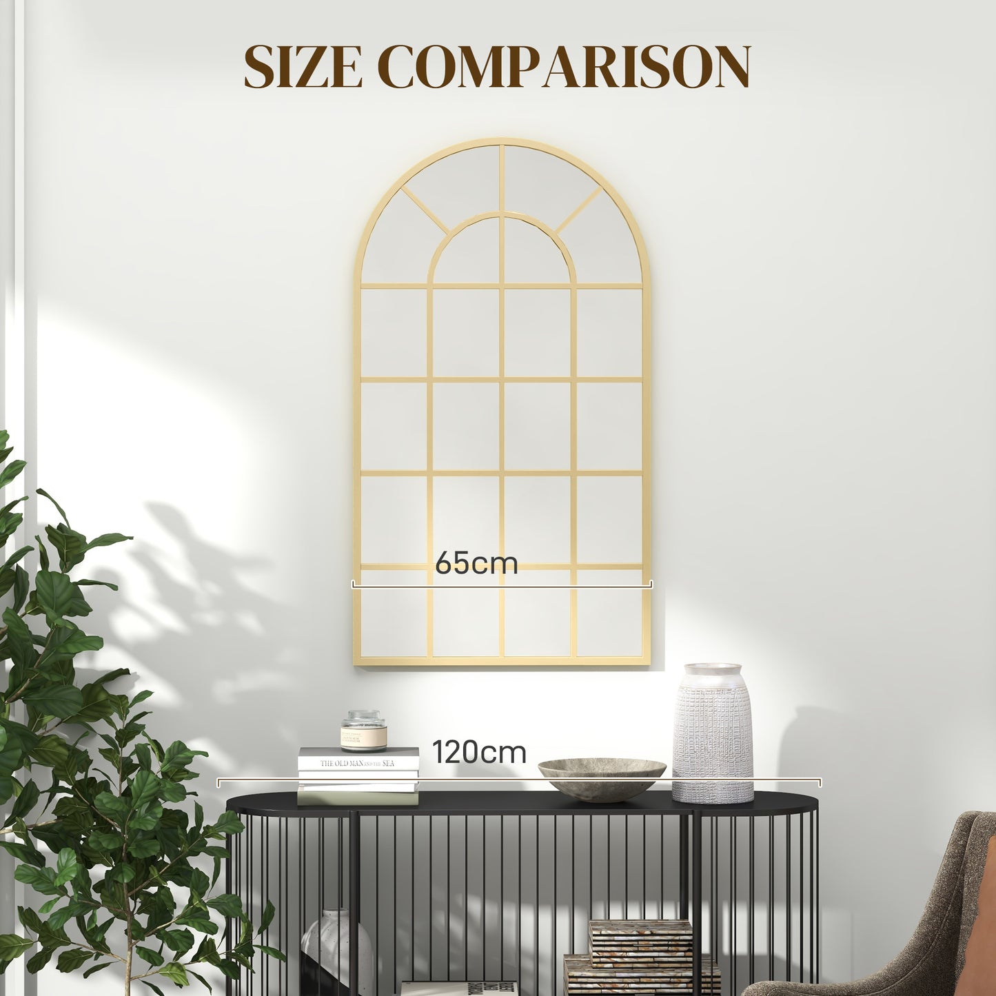 HOMCOM Arched Wall Mirror 110 x 65 cm For Bedroom And Living Room Modern Home Decor