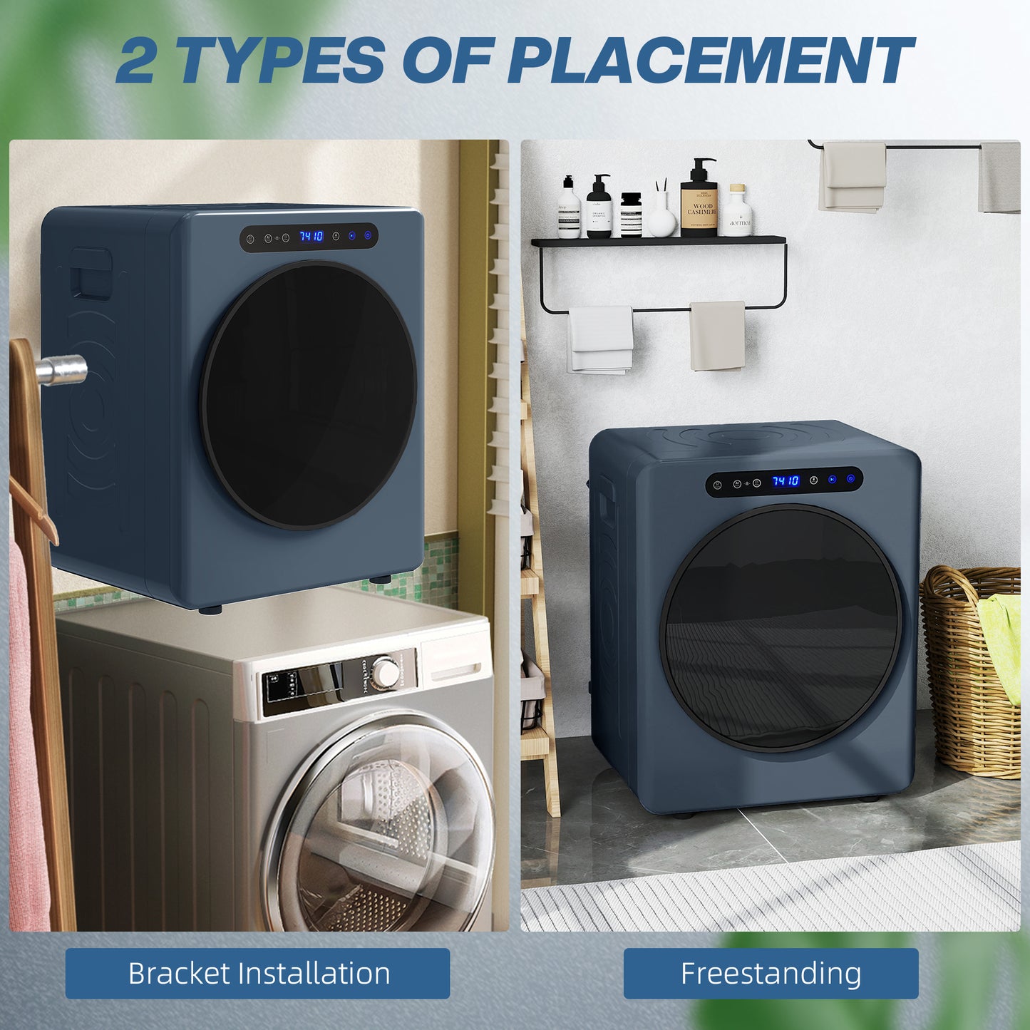 HOMCOM 5Kg Compact Tumble Dryer Blue With 1000W Motor And 40-60C Auto Dry For Small Spaces