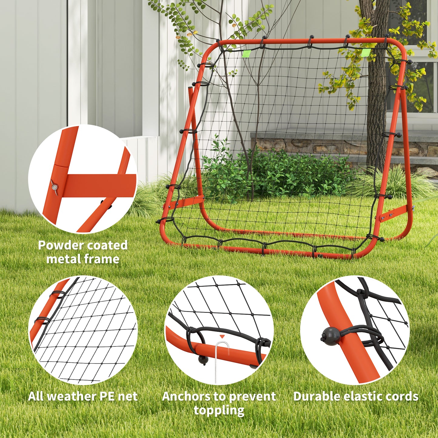 HOMCOM Versatile Adjustable Football Rebounder Net for Skill Development - Red - ALL4U RETAILER LTD