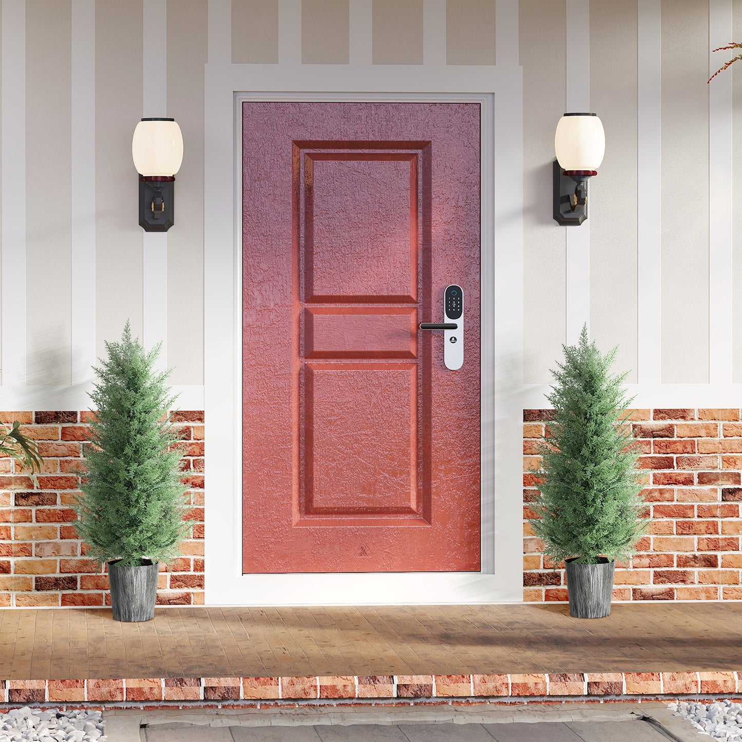 HOMCOM 90cm Artificial Cypress Trees Set Of 2 With Decorative Pots UV Resistant Indoor Outdoor Decor Green