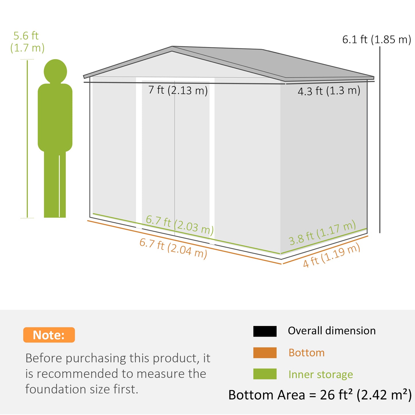 Outsunny 7 By 4ft Lockable Metal Garden Tool Storage Shed Galvanised Steel With Double Sliding Doors Light Grey