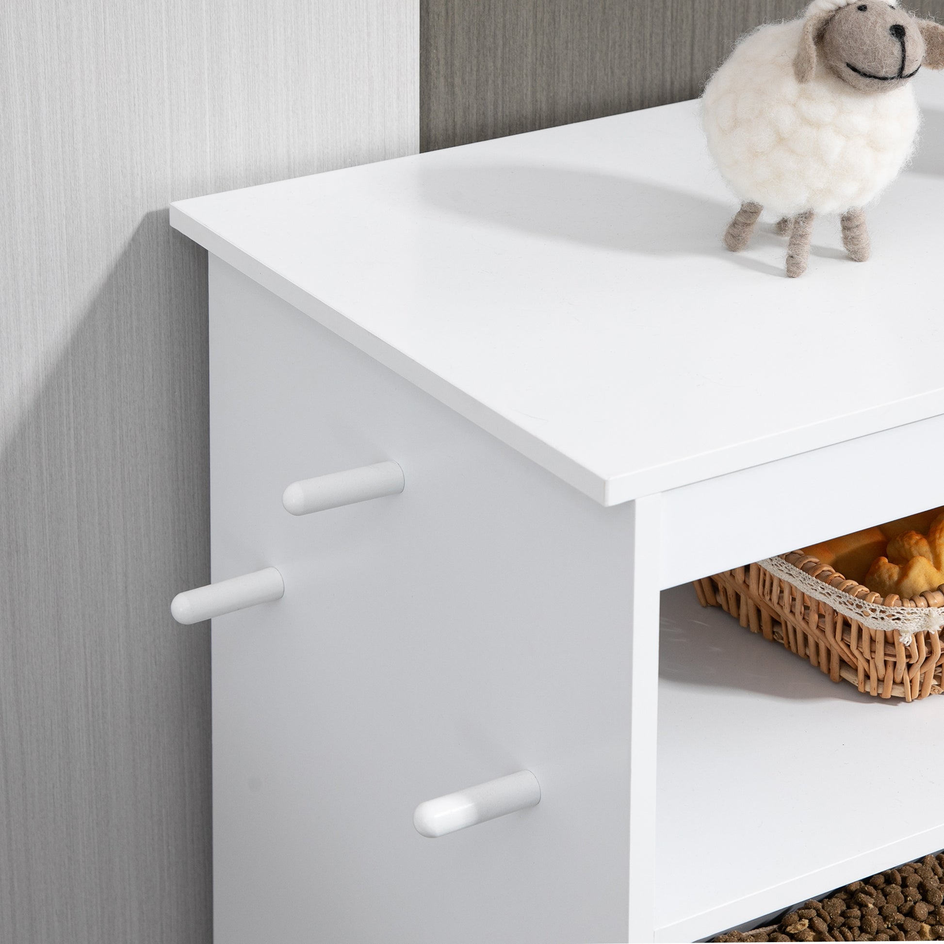 PawHut Elevated Pet Feeding Station with Storage Cabinet and Bowls - White Design - ALL4U RETAILER LTD