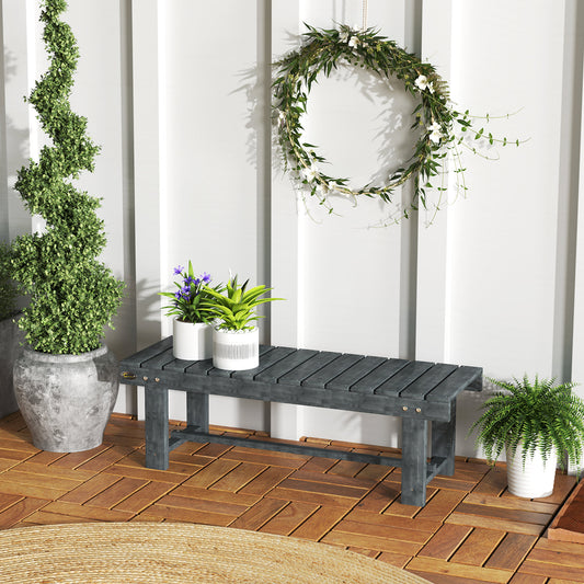 Outsunny 2 Seater Garden Wooden Bench Grey Fir Wood Slatted Seat With Footrest For Patio Use