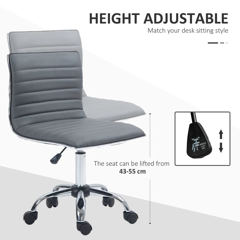 HOMCOM Adjustable Swivel Office Chair - Armless Mid-Back in PU Leather, Chrome Base - Dark Grey - ALL4U RETAILER LTD