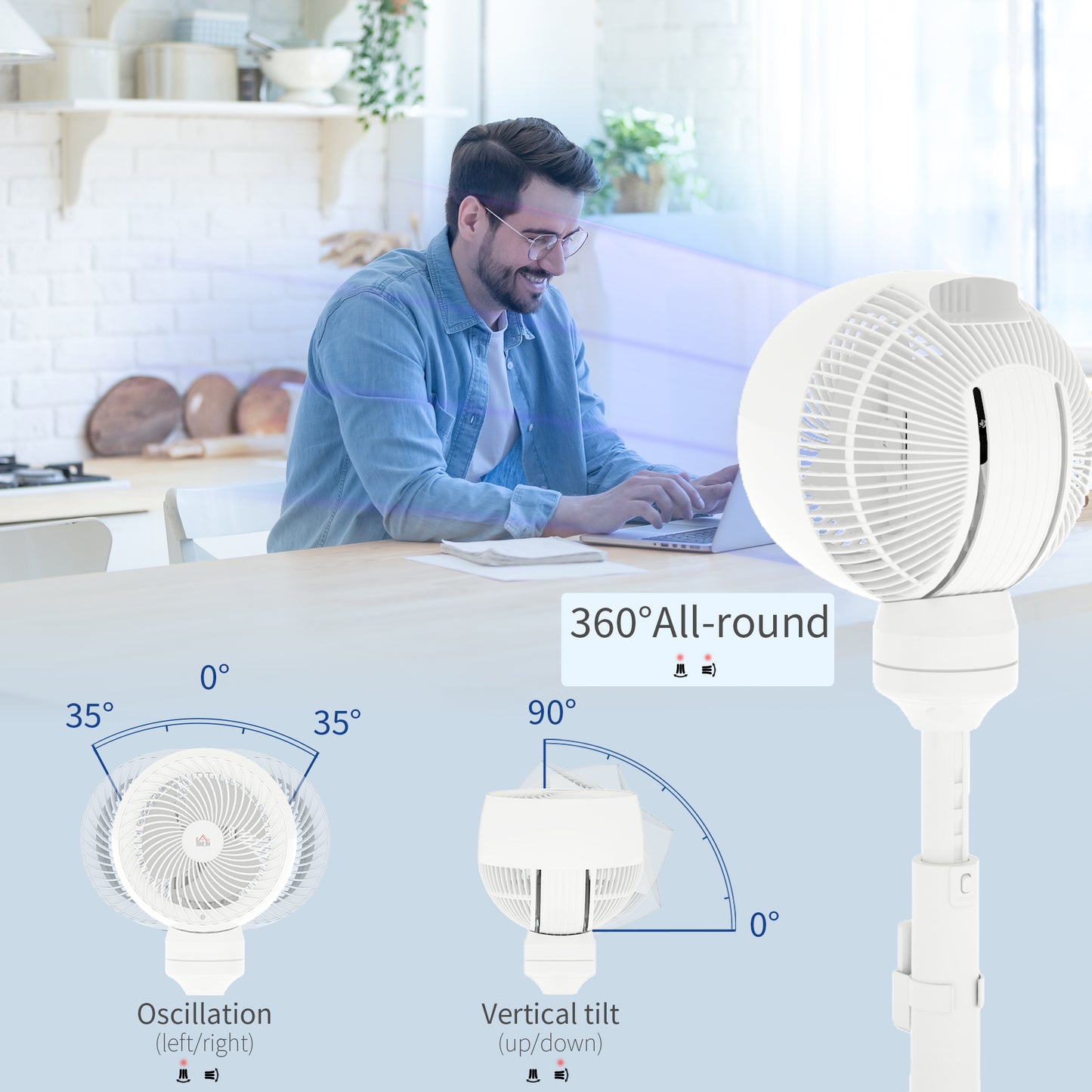 HOMCOM 9 Inch Air Circulator Fan Remote 3 Speeds 3 Modes 70 Degree Oscillation 90 Degree Tilt For Home Office White