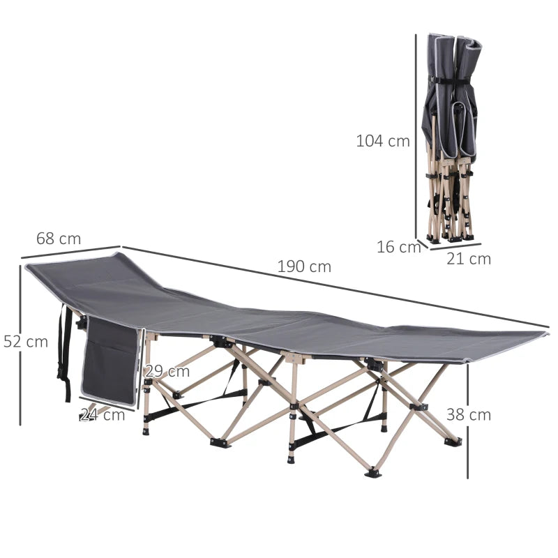 Outsunny Single Steel Frame Portable Camping Cot with Carry Bag - Grey, Lightweight Foldable Bed for Outdoor Adventures - ALL4U RETAILER LTD