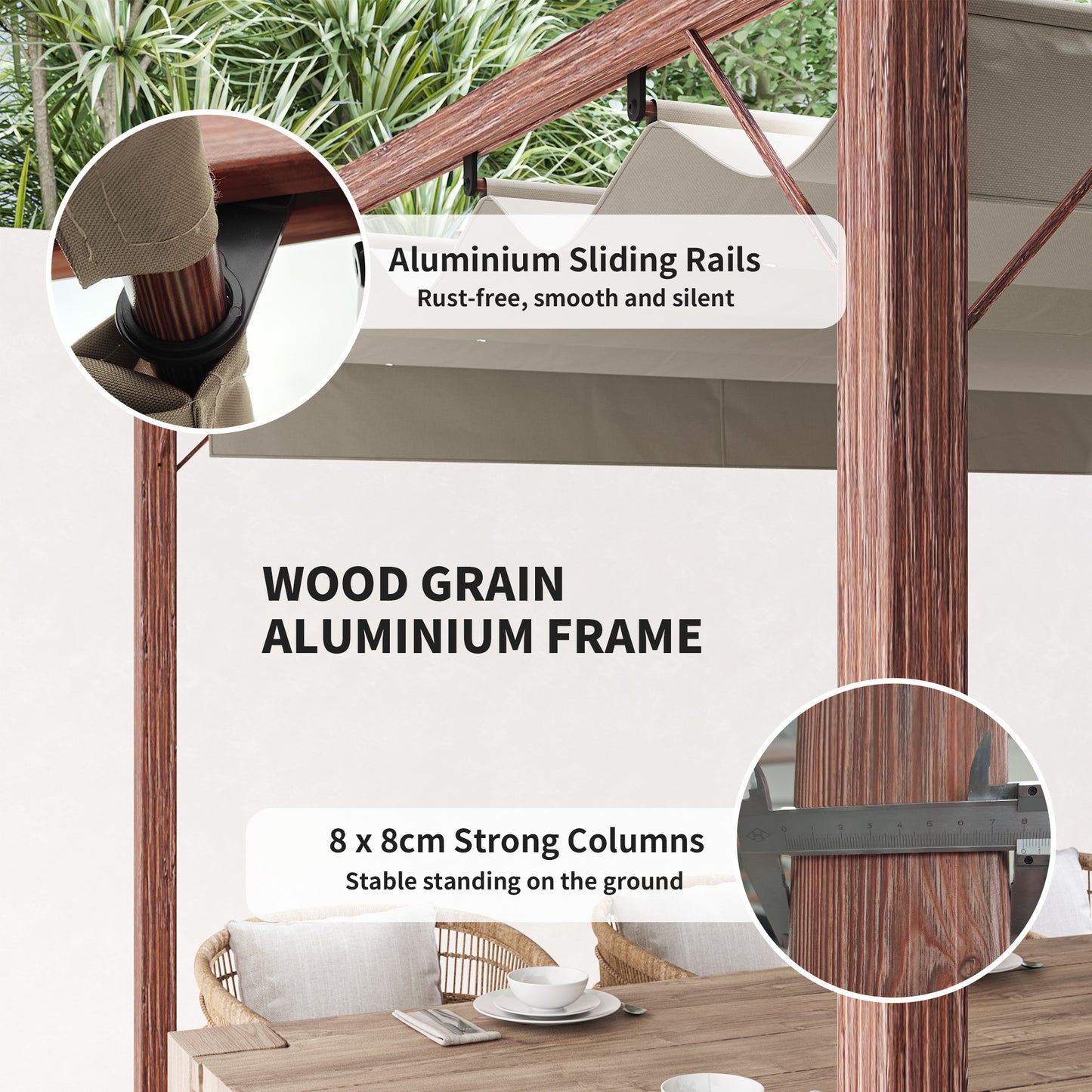 Outsunny 3 x 3 m Retractable Roof Pergola With Aluminum Frame And Natural Wood Finish