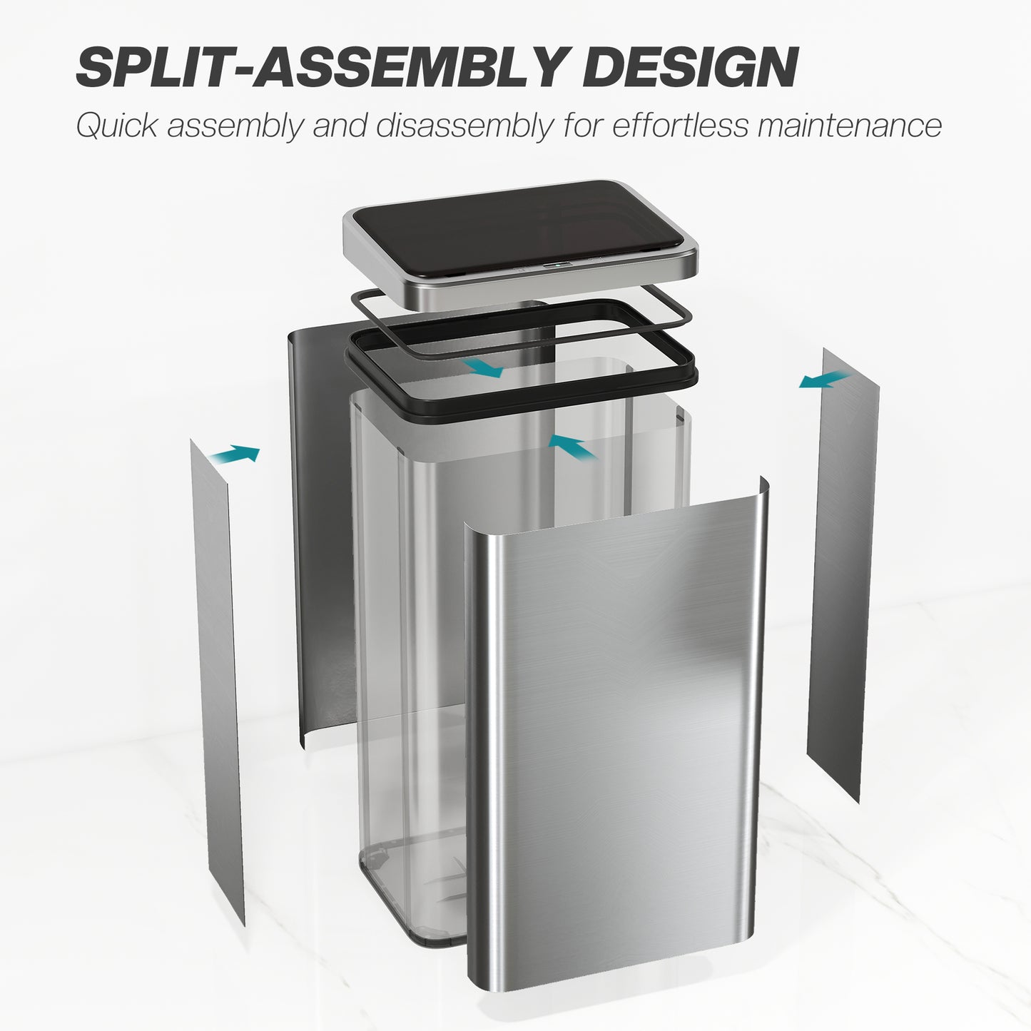 HOMCOM 50L Sensor Bin With Quiet Soft Close Lid Touchless Motion Sensor Stainless Steel Fingerprint Resistant