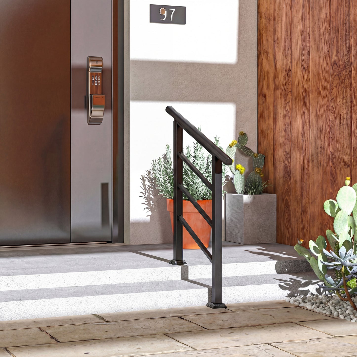 Outsunny Outdoor Handrail for Stairs Adjustable 0 to 45 Degrees Wrought Iron Exterior Stair Railing for 1 to 3 Steps