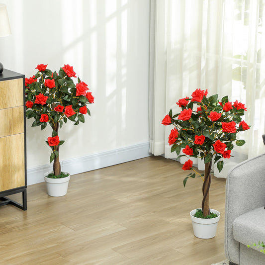Outsunny Set Of 2 Artificial White Rose Plants In Pots For Home Indoor Decor 90cm