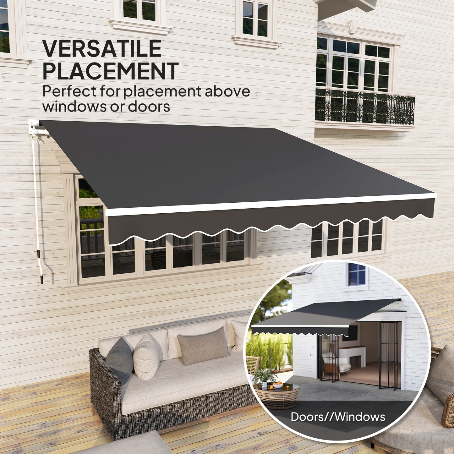 Outsunny 3 x 2.5m Garden Patio Manual Awning With Retractable Canopy Sun Shade Shelter Fittings And Crank Handle Black
